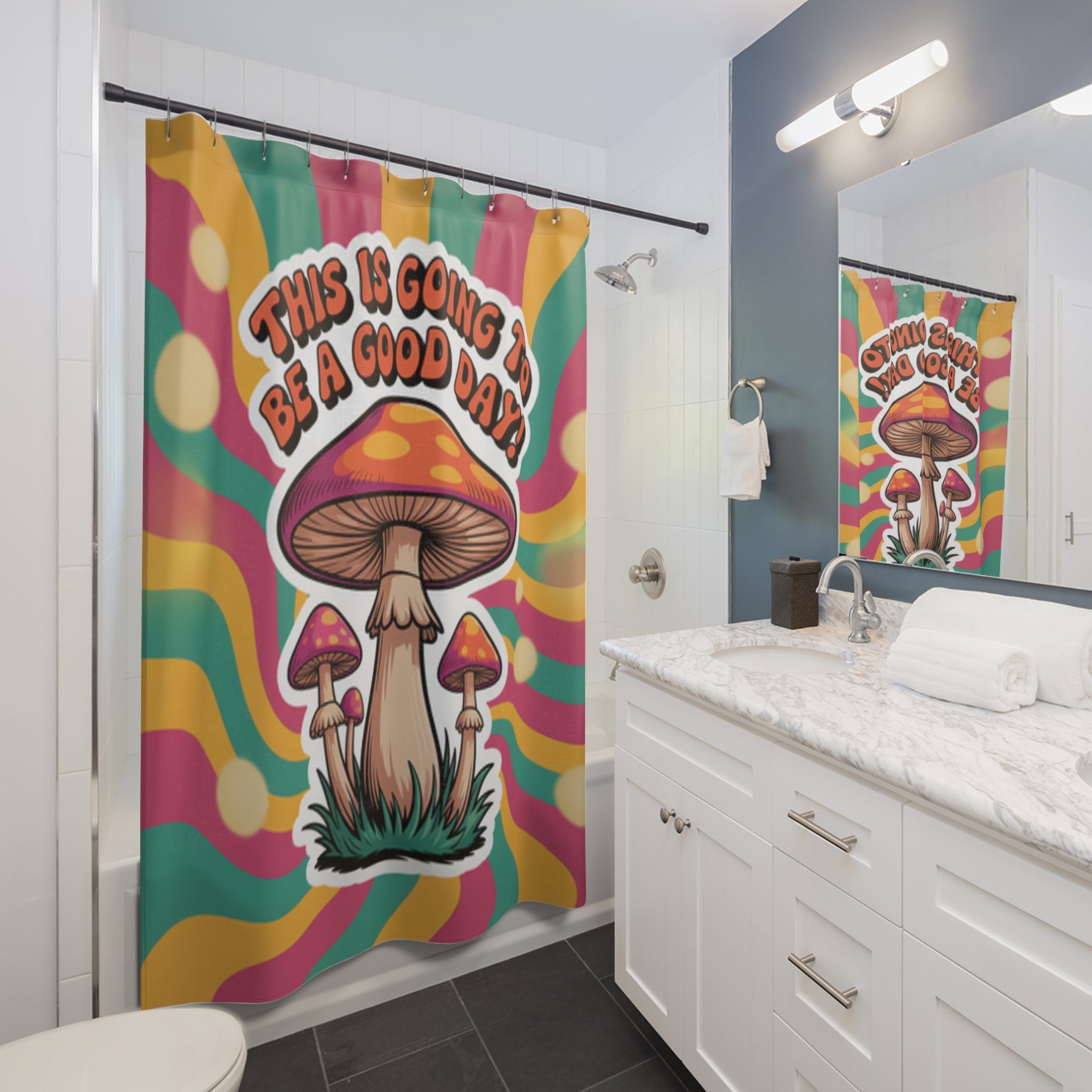 Psychedelic Mushroom Shower Curtain, Bohemian Bathroom Decor, Funky Home Accessories, Positive Vibes, Unique Gift Idea