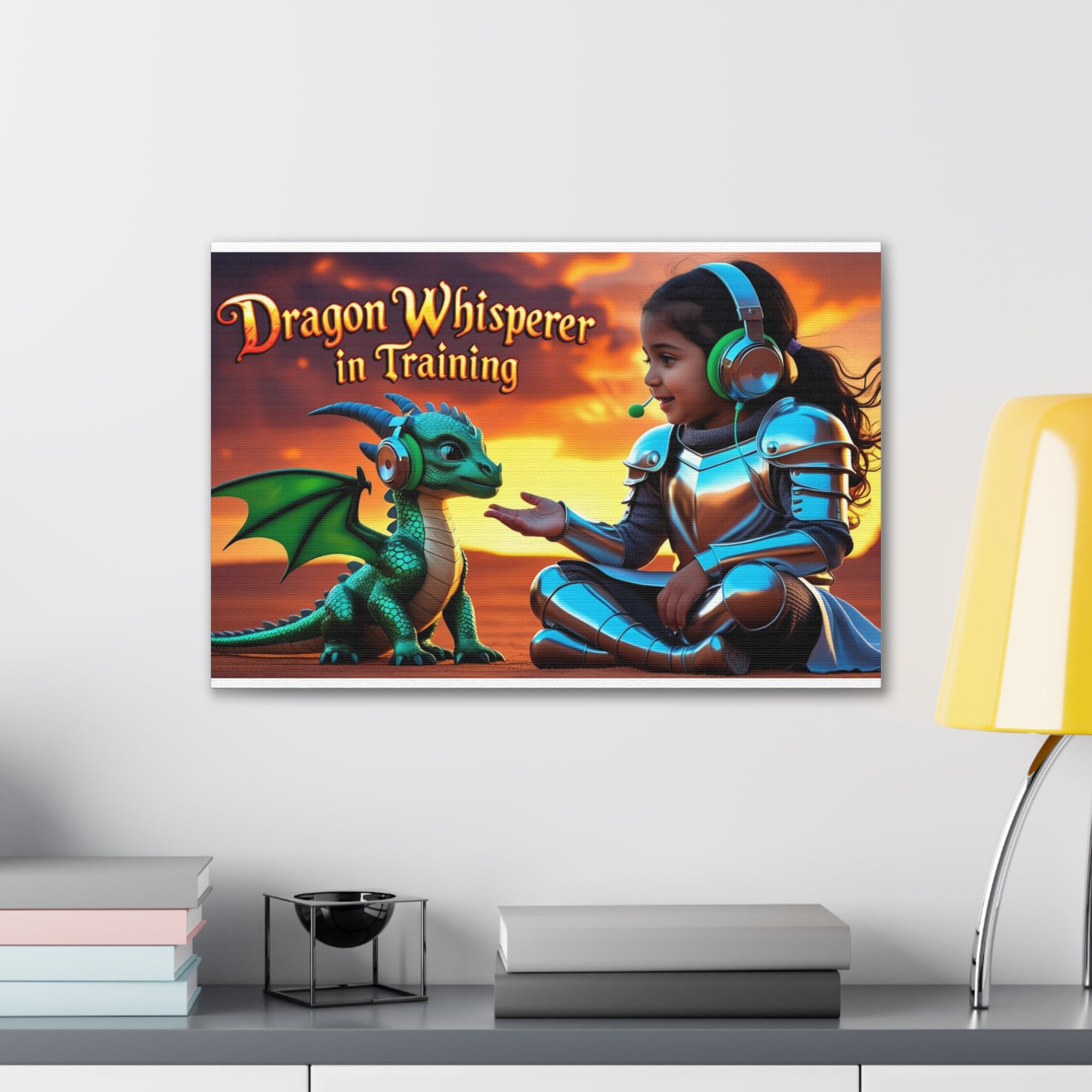 Dragon Whisperer (Girl) Canvas Print, Fantasy Wall Art, Kids Room Decor, Magical Artwork, Gift for Dragon Lovers, Adventure Theme
