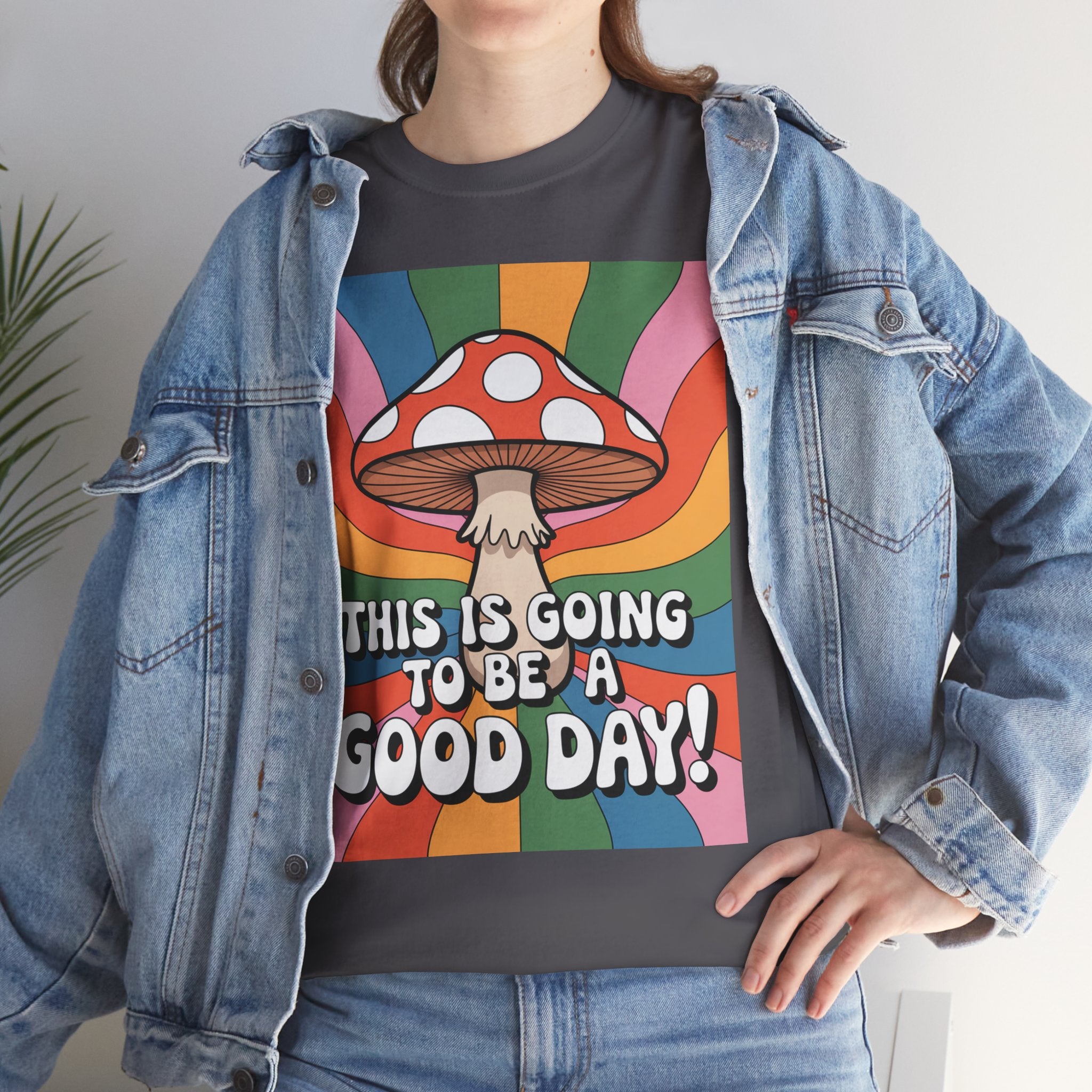 Fun Hippy Mushroom Cheerful Graphic Tee, Positive Vibes T-Shirt for Everyday Wear, Gift for Nature Lovers, Trendy Casual Wear, Eco-Friendly Fashion
