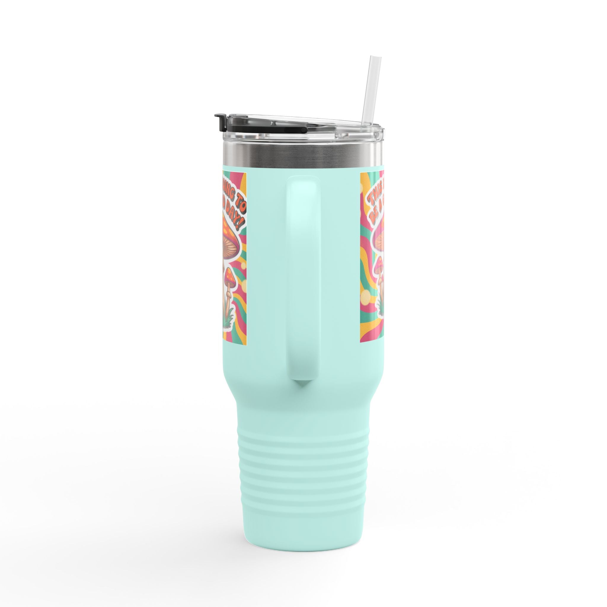 Colorful Happy Mushroom Insulated Travel Mug - Perfect for Adventures, Gifts, Summer Vibes, Camping, Road Trips, Daily Motivation