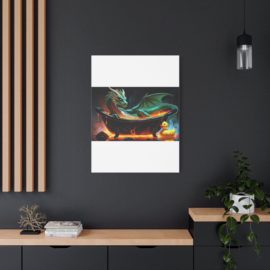 Whimsical Dragon In A Tub  Canvas Wall Art, Fantasy Decor, Kids Room Decor, Unique Gifts for Dragon Lovers, Cute Bathroom Art, Magical Home Decor