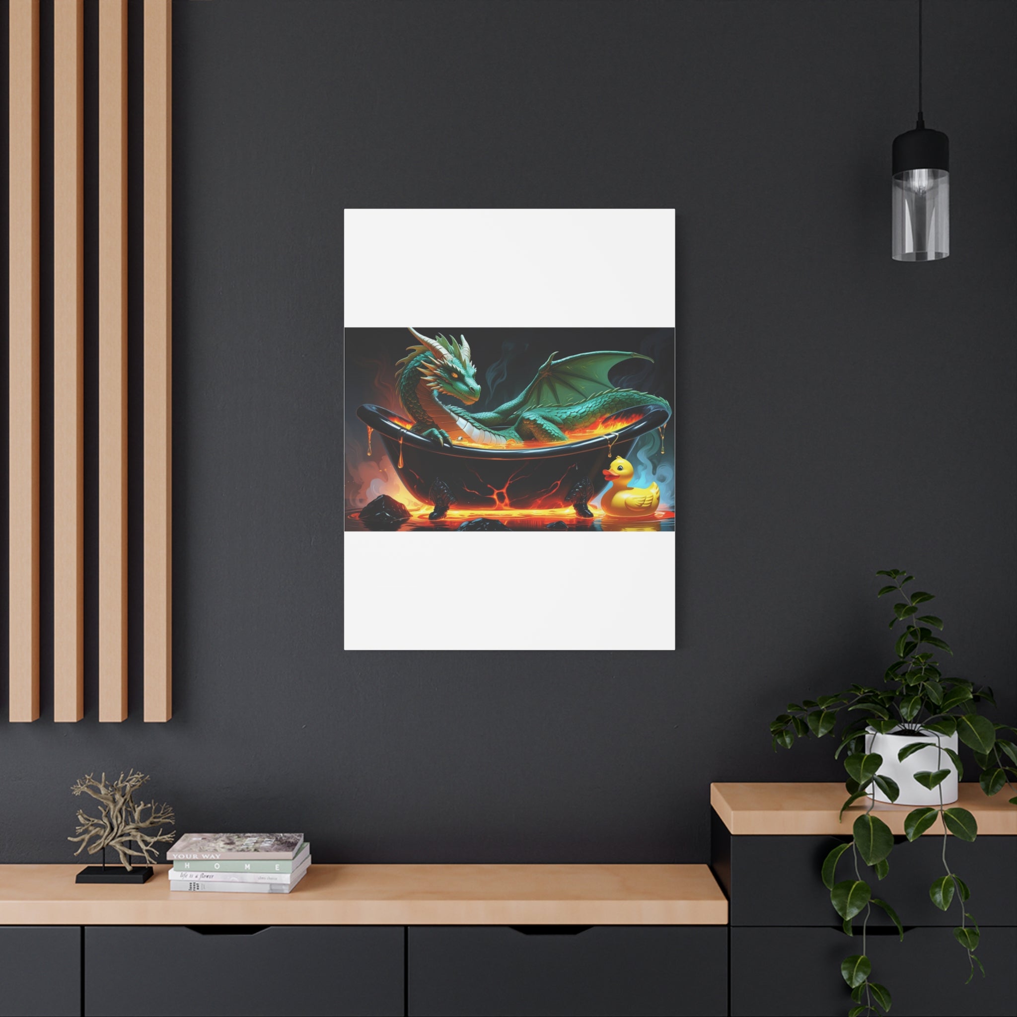 Whimsical Dragon In A Tub  Canvas Wall Art, Fantasy Decor, Kids Room Decor, Unique Gifts for Dragon Lovers, Cute Bathroom Art, Magical Home Decor