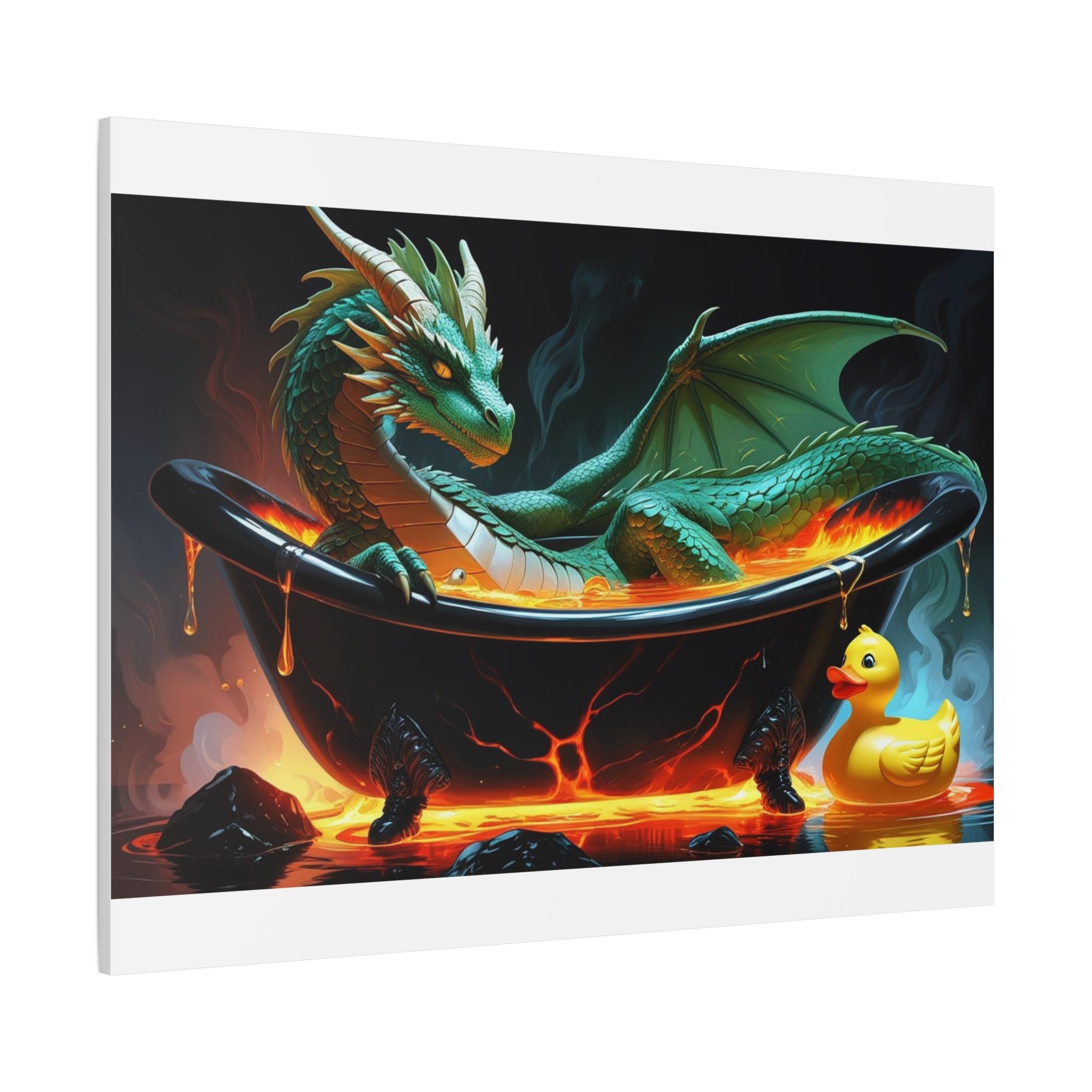 Whimsical Dragon In A Tub  Canvas Wall Art, Fantasy Decor, Kids Room Decor, Unique Gifts for Dragon Lovers, Cute Bathroom Art, Magical Home Decor