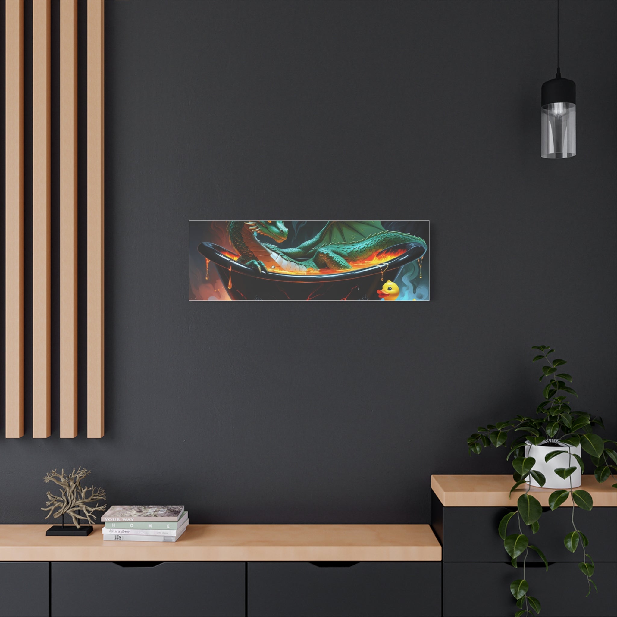 Whimsical Dragon In A Tub  Canvas Wall Art, Fantasy Decor, Kids Room Decor, Unique Gifts for Dragon Lovers, Cute Bathroom Art, Magical Home Decor