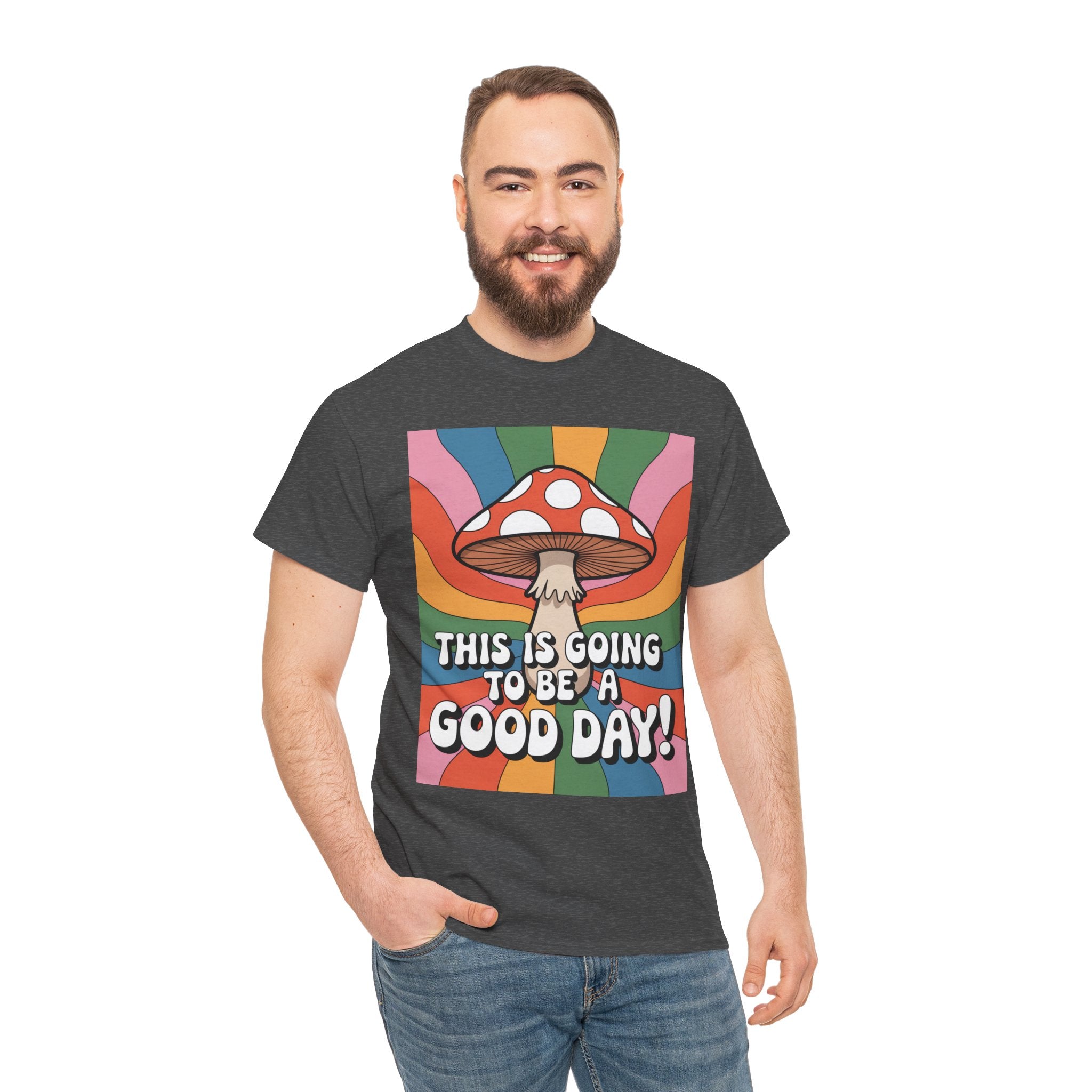 Fun Hippy Mushroom Cheerful Graphic Tee, Positive Vibes T-Shirt for Everyday Wear, Gift for Nature Lovers, Trendy Casual Wear, Eco-Friendly Fashion