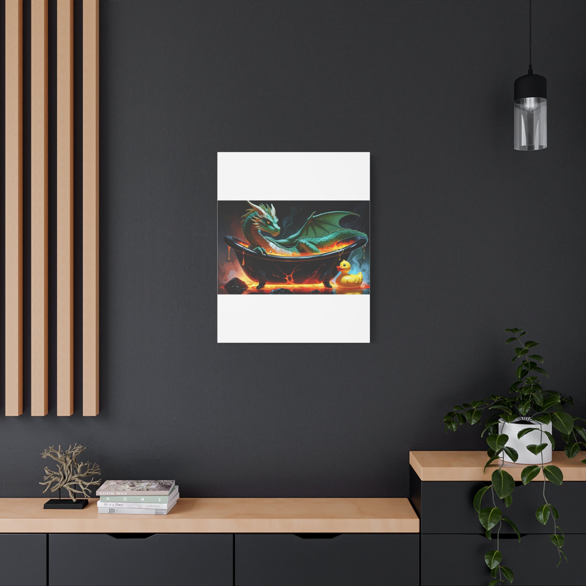 Whimsical Dragon In A Tub  Canvas Wall Art, Fantasy Decor, Kids Room Decor, Unique Gifts for Dragon Lovers, Cute Bathroom Art, Magical Home Decor
