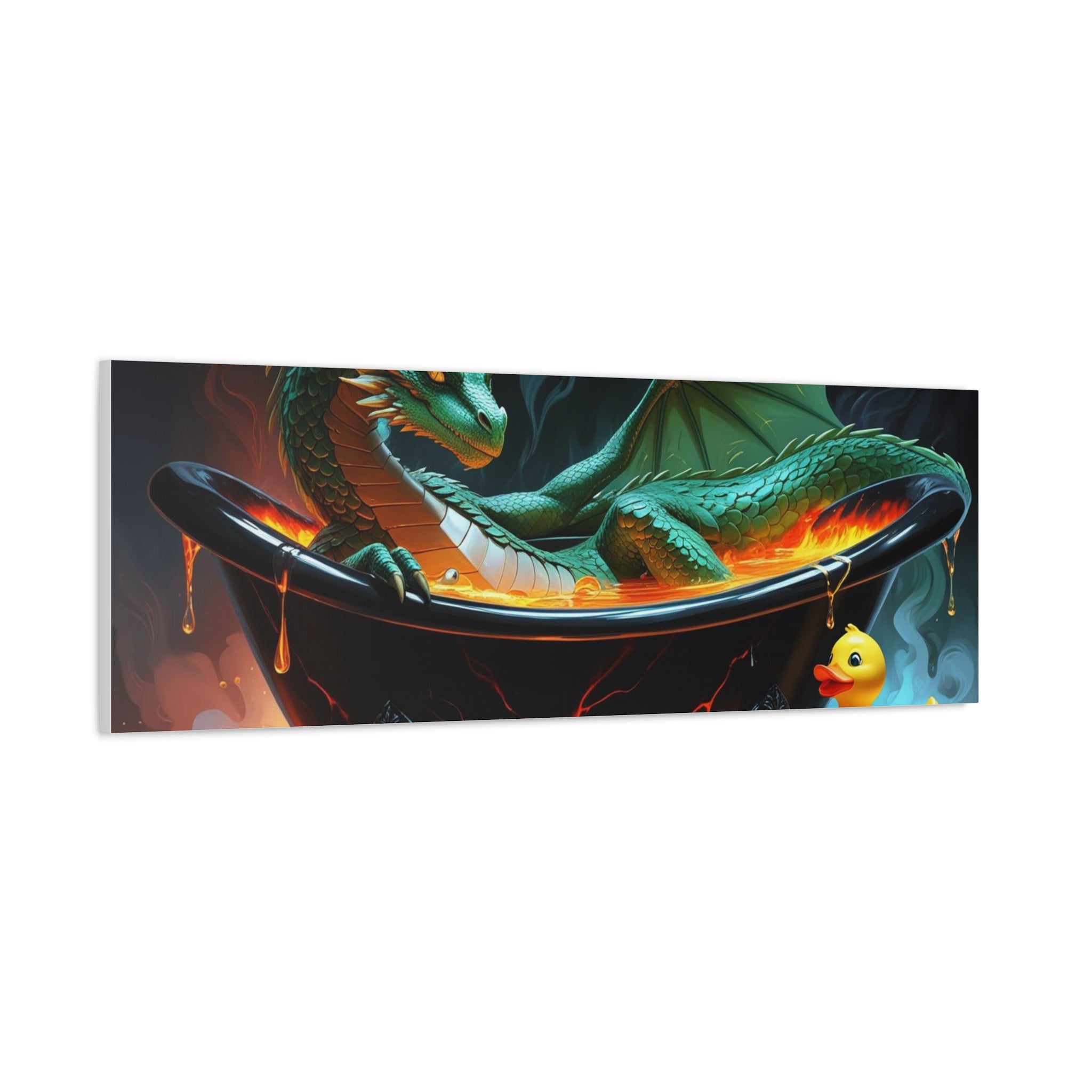Whimsical Dragon In A Tub  Canvas Wall Art, Fantasy Decor, Kids Room Decor, Unique Gifts for Dragon Lovers, Cute Bathroom Art, Magical Home Decor