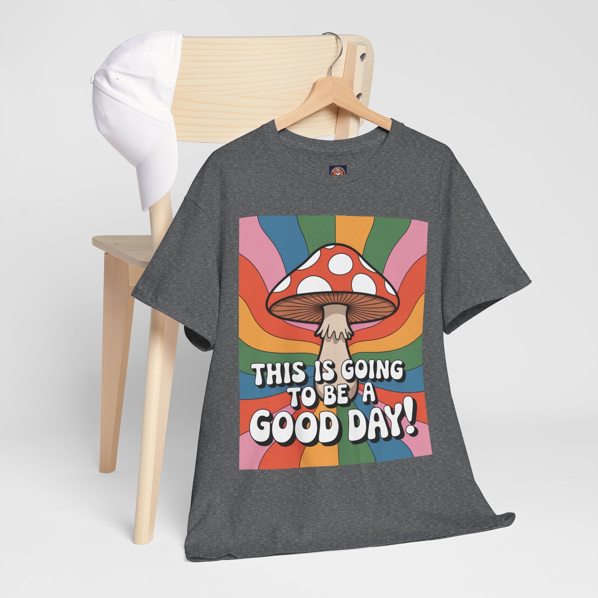 Fun Hippy Mushroom Cheerful Graphic Tee, Positive Vibes T-Shirt for Everyday Wear, Gift for Nature Lovers, Trendy Casual Wear, Eco-Friendly Fashion