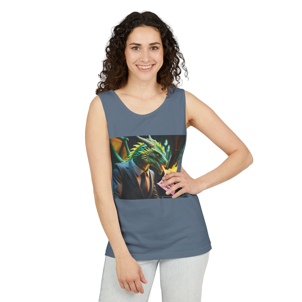 Funny "You're Fired!" Dragon Art Unisex Tank Top, Soft Fabric, Summer Essential, Perfect for Festivals, Gifts for Fantasy Lovers, Casual Wear