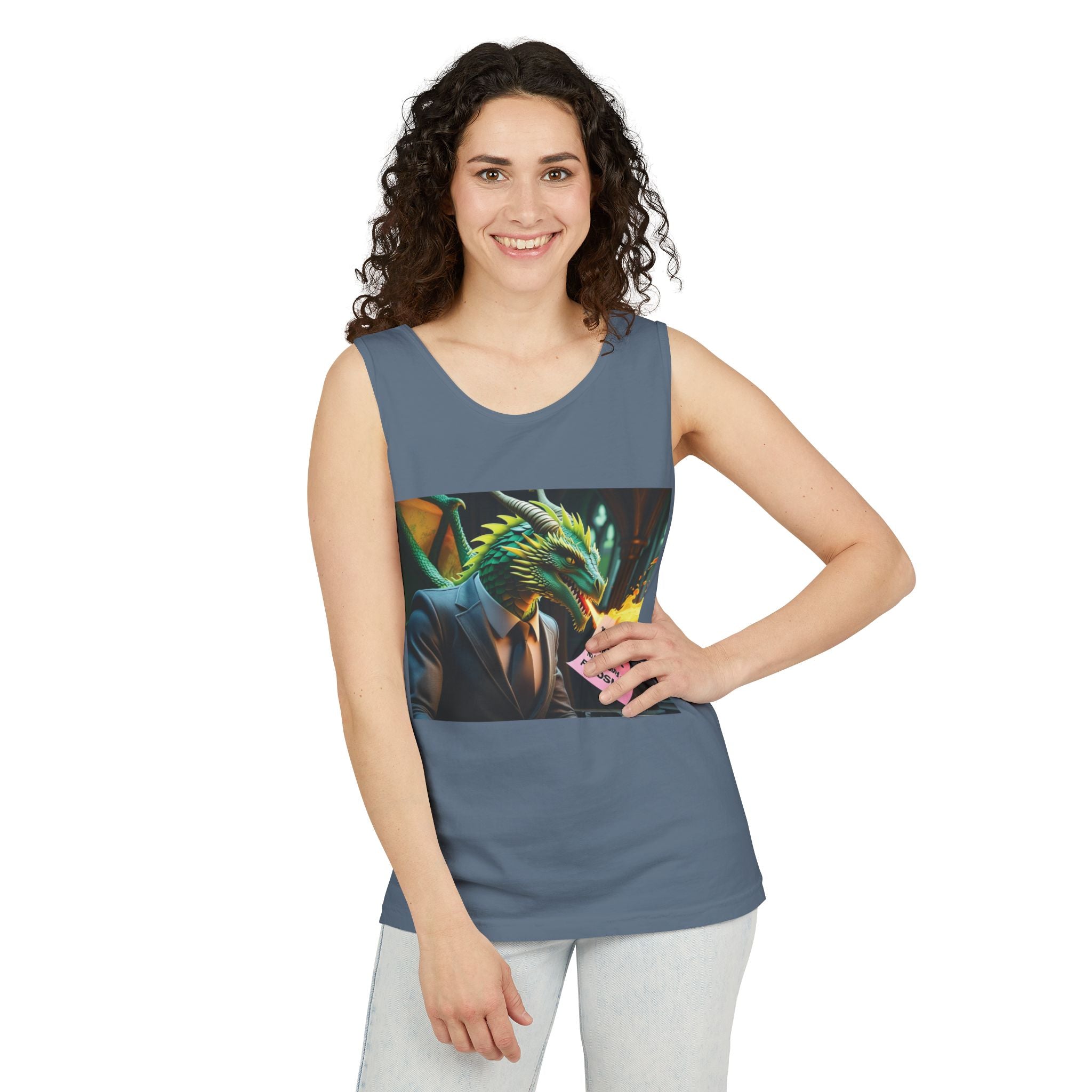 Funny "You're Fired!" Dragon Art Unisex Tank Top, Soft Fabric, Summer Essential, Perfect for Festivals, Gifts for Fantasy Lovers, Casual Wear