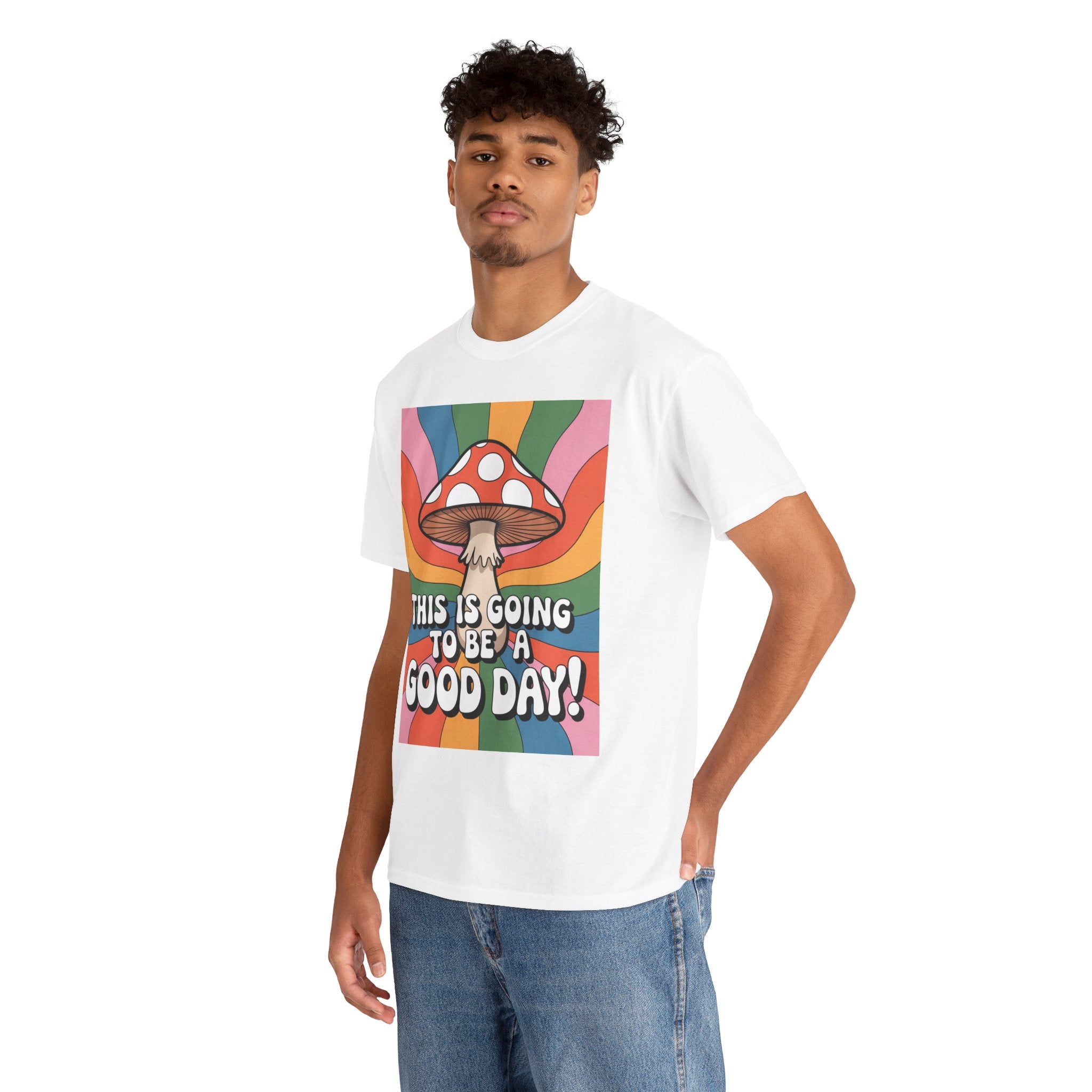 Fun Hippy Mushroom Cheerful Graphic Tee, Positive Vibes T-Shirt for Everyday Wear, Gift for Nature Lovers, Trendy Casual Wear, Eco-Friendly Fashion