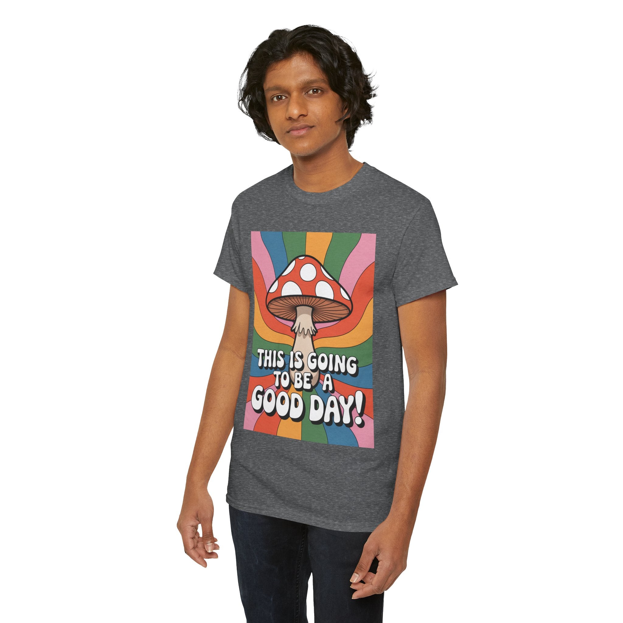 Fun Hippy Mushroom Cheerful Graphic Tee, Positive Vibes T-Shirt for Everyday Wear, Gift for Nature Lovers, Trendy Casual Wear, Eco-Friendly Fashion