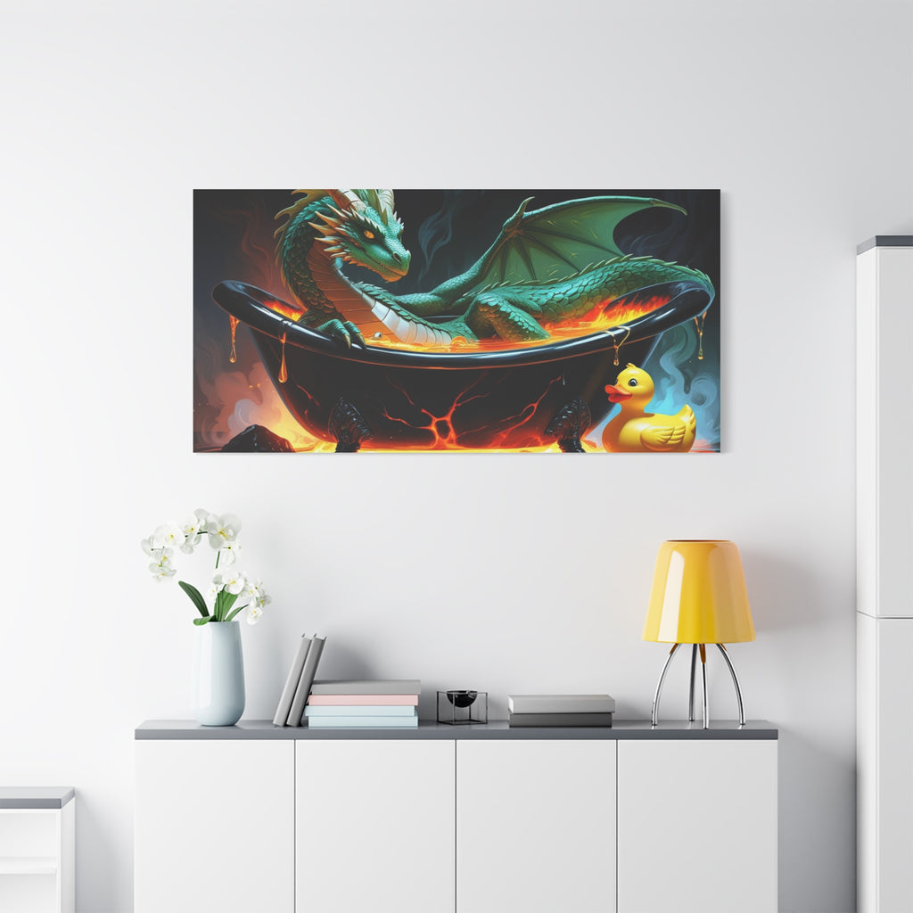 Whimsical Dragon In A Tub  Canvas Wall Art, Fantasy Decor, Kids Room Decor, Unique Gifts for Dragon Lovers, Cute Bathroom Art, Magical Home Decor