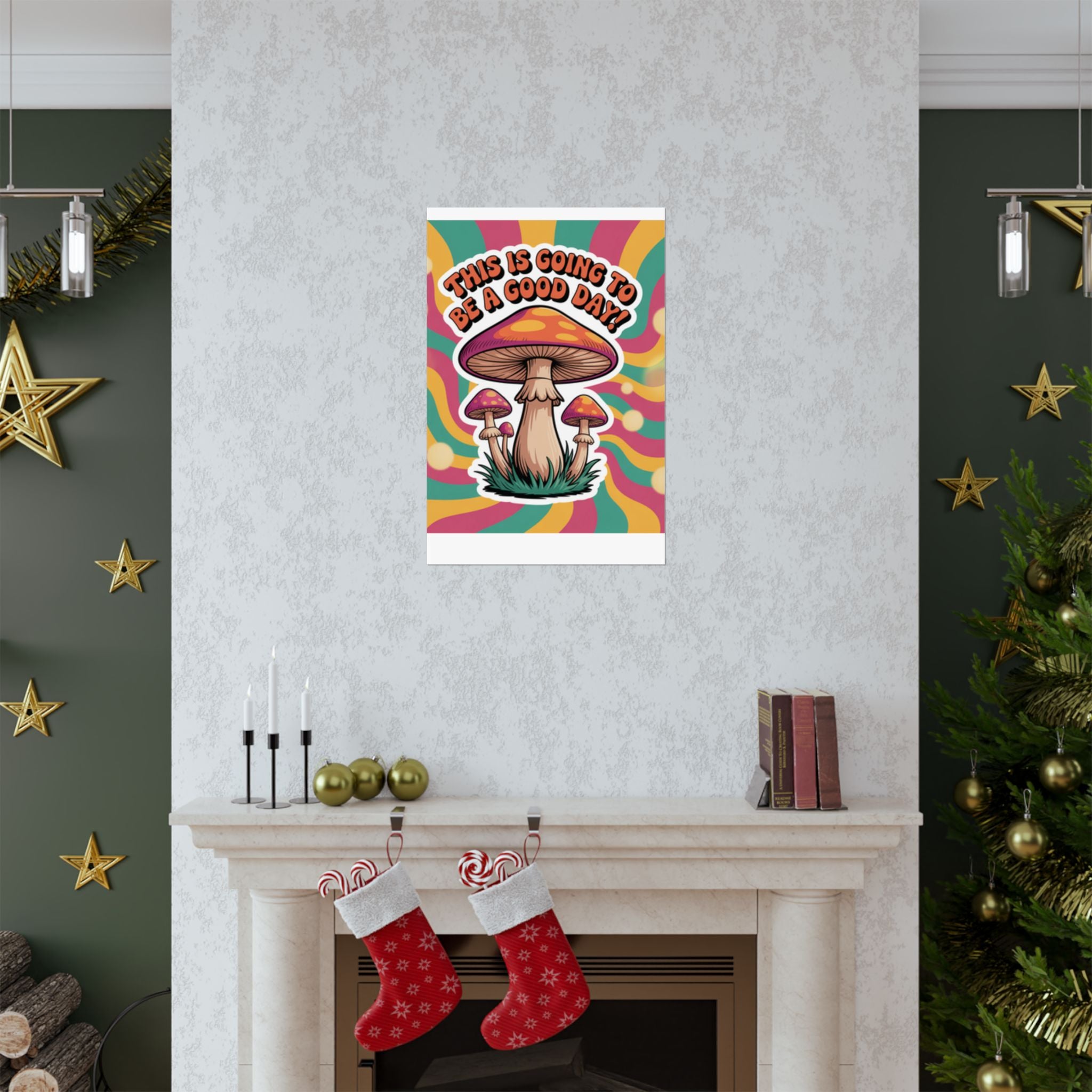 Colorful 70s Retro Mushroom Art Posters - Positive Wall Decor, Psychedelic Prints, Boho Home Decor, Gift for Friends, Inspirational Wall Art