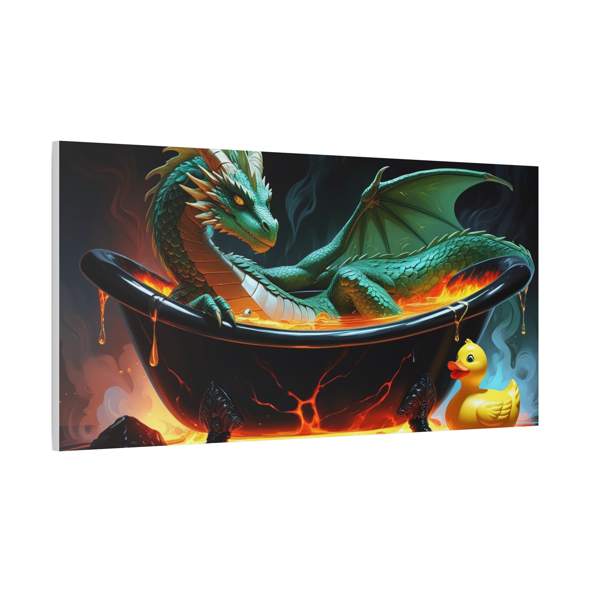 Whimsical Dragon In A Tub  Canvas Wall Art, Fantasy Decor, Kids Room Decor, Unique Gifts for Dragon Lovers, Cute Bathroom Art, Magical Home Decor