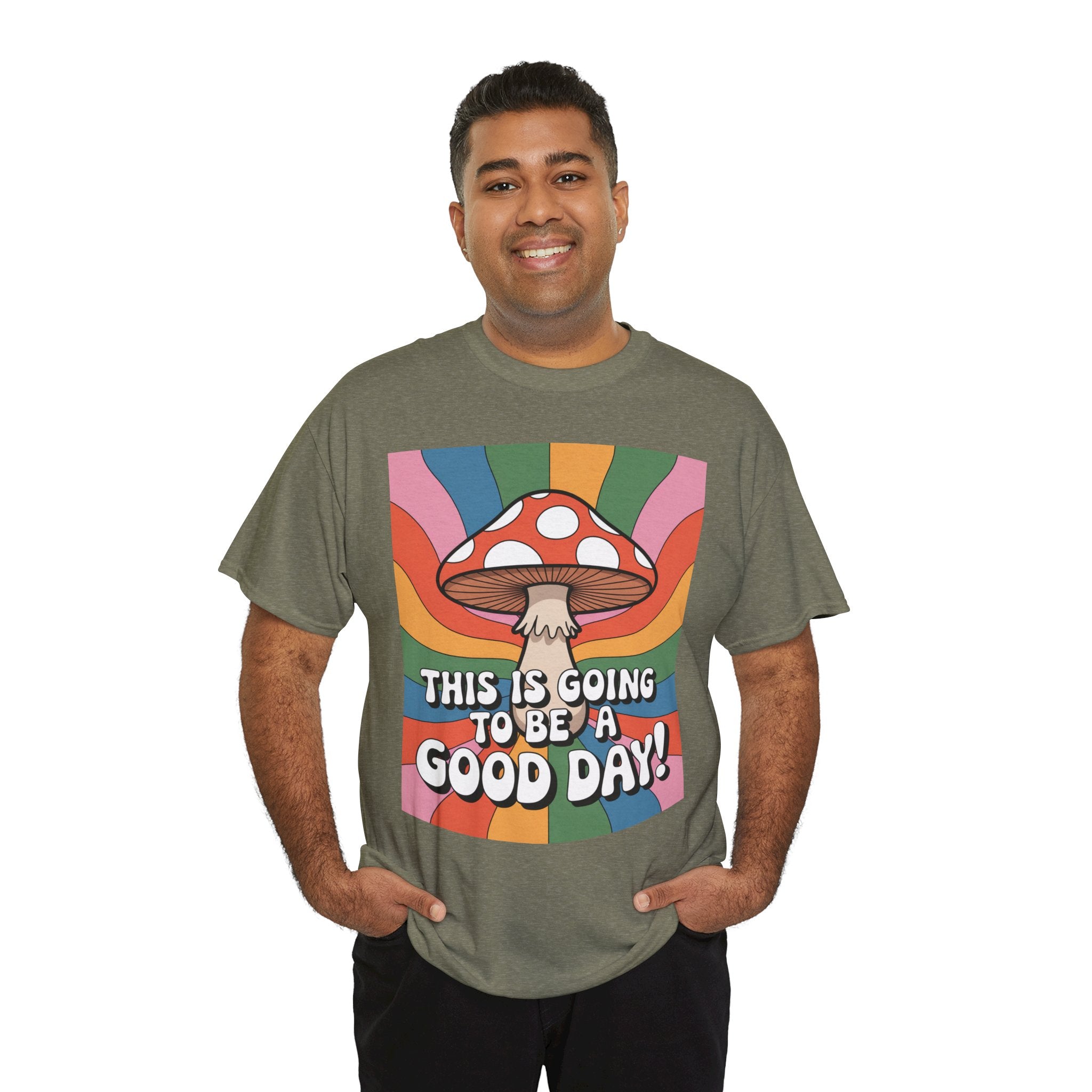 Fun Hippy Mushroom Cheerful Graphic Tee, Positive Vibes T-Shirt for Everyday Wear, Gift for Nature Lovers, Trendy Casual Wear, Eco-Friendly Fashion