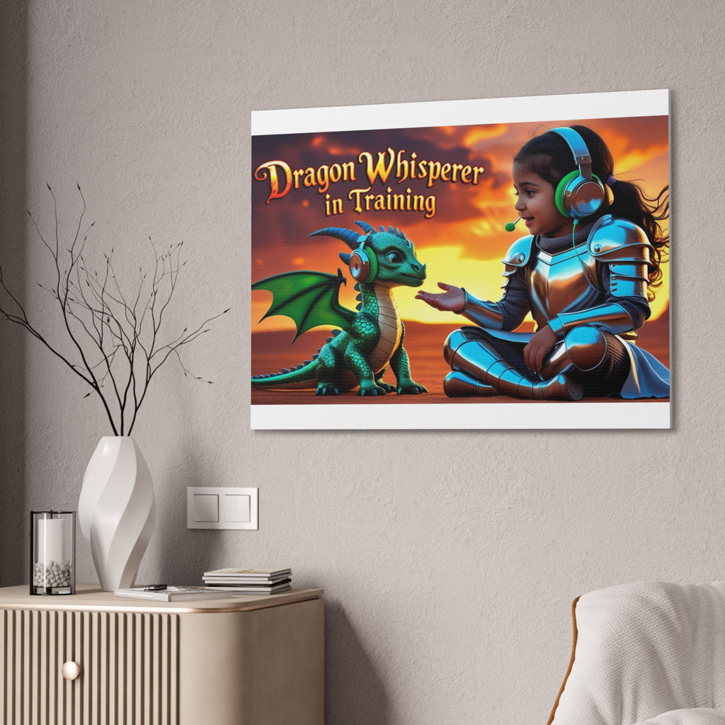 Dragon Whisperer (Girl) Canvas Print, Fantasy Wall Art, Kids Room Decor, Magical Artwork, Gift for Dragon Lovers, Adventure Theme