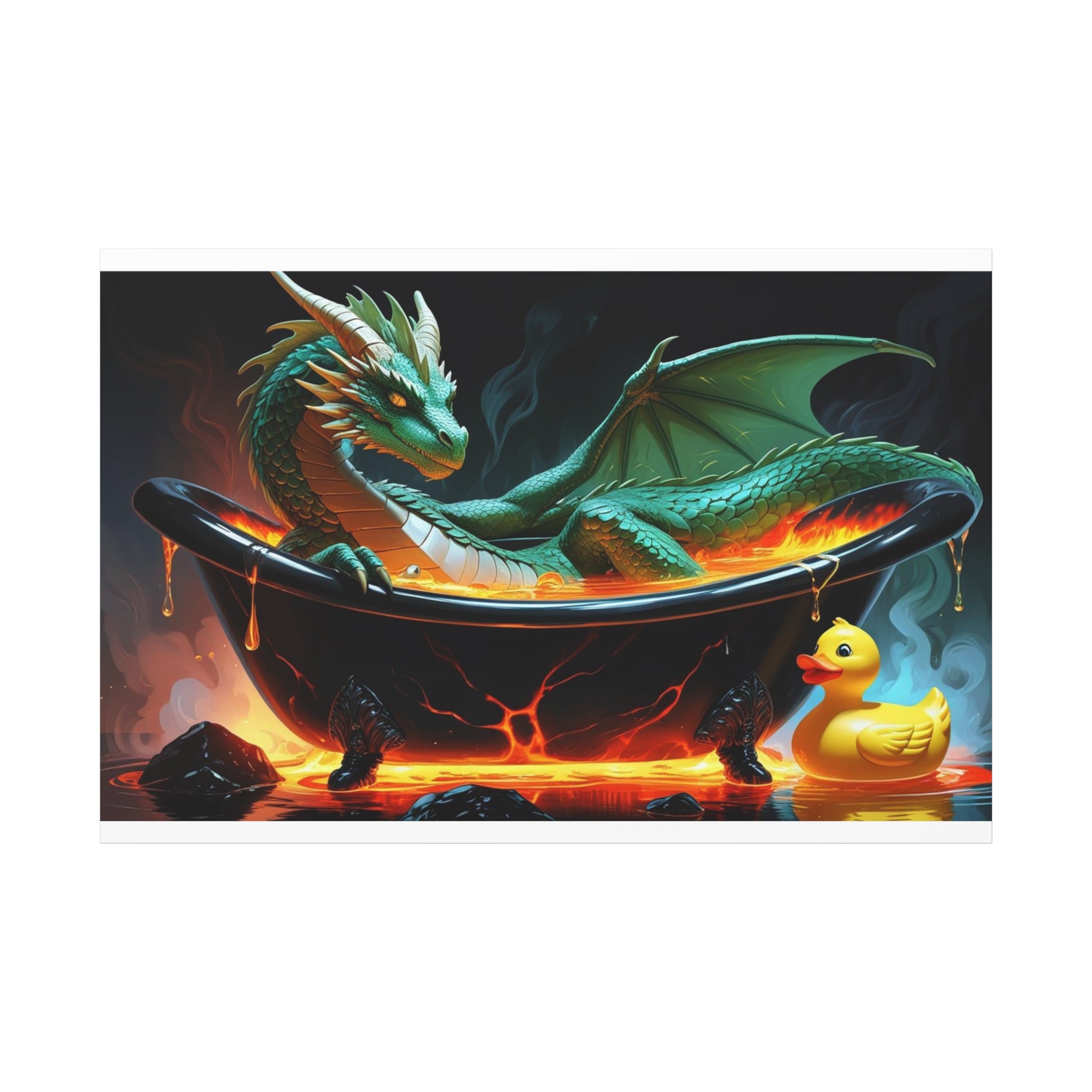 Whimsical Dragon In A Tub  Canvas Wall Art, Fantasy Decor, Kids Room Decor, Unique Gifts for Dragon Lovers, Cute Bathroom Art, Magical Home Decor