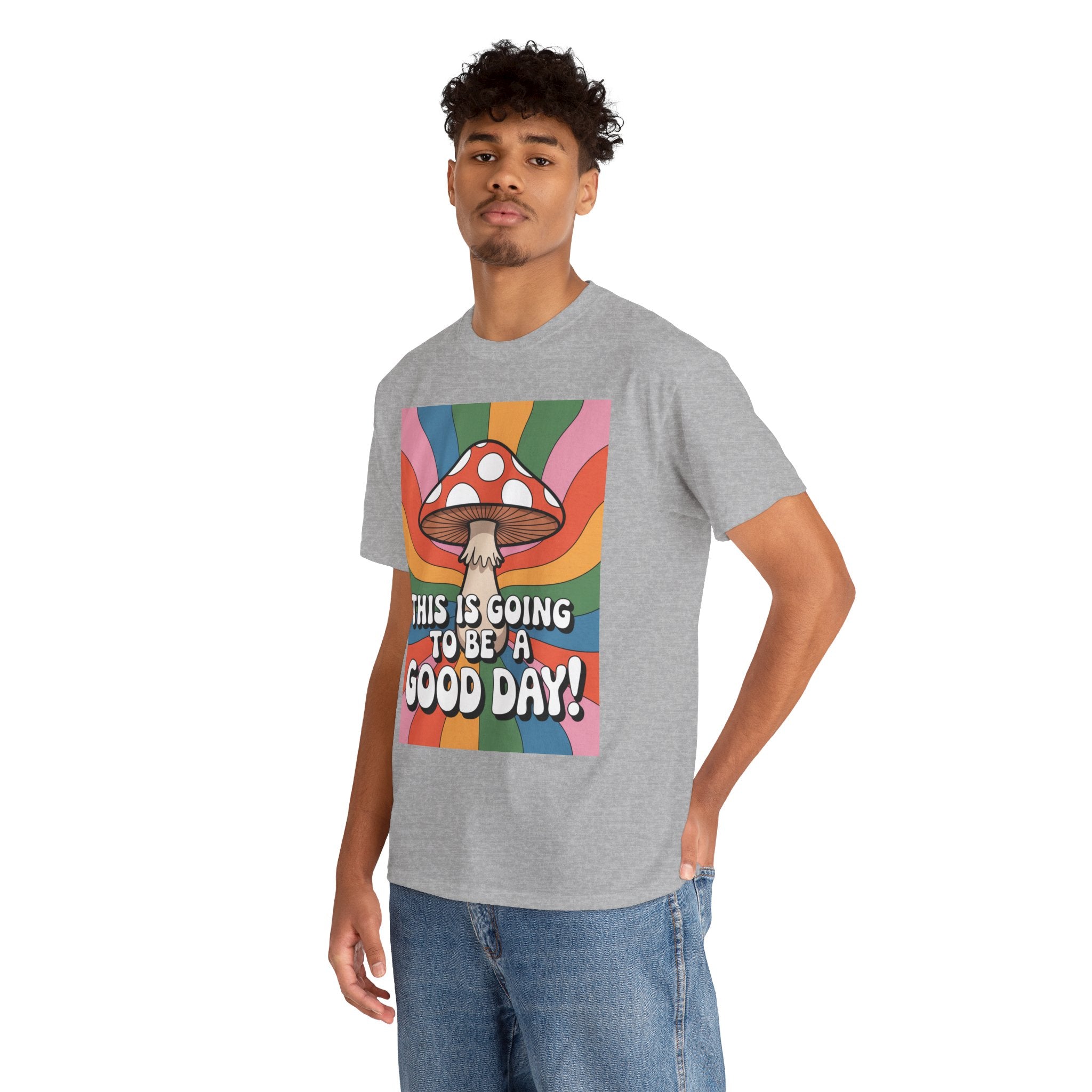 Fun Hippy Mushroom Cheerful Graphic Tee, Positive Vibes T-Shirt for Everyday Wear, Gift for Nature Lovers, Trendy Casual Wear, Eco-Friendly Fashion