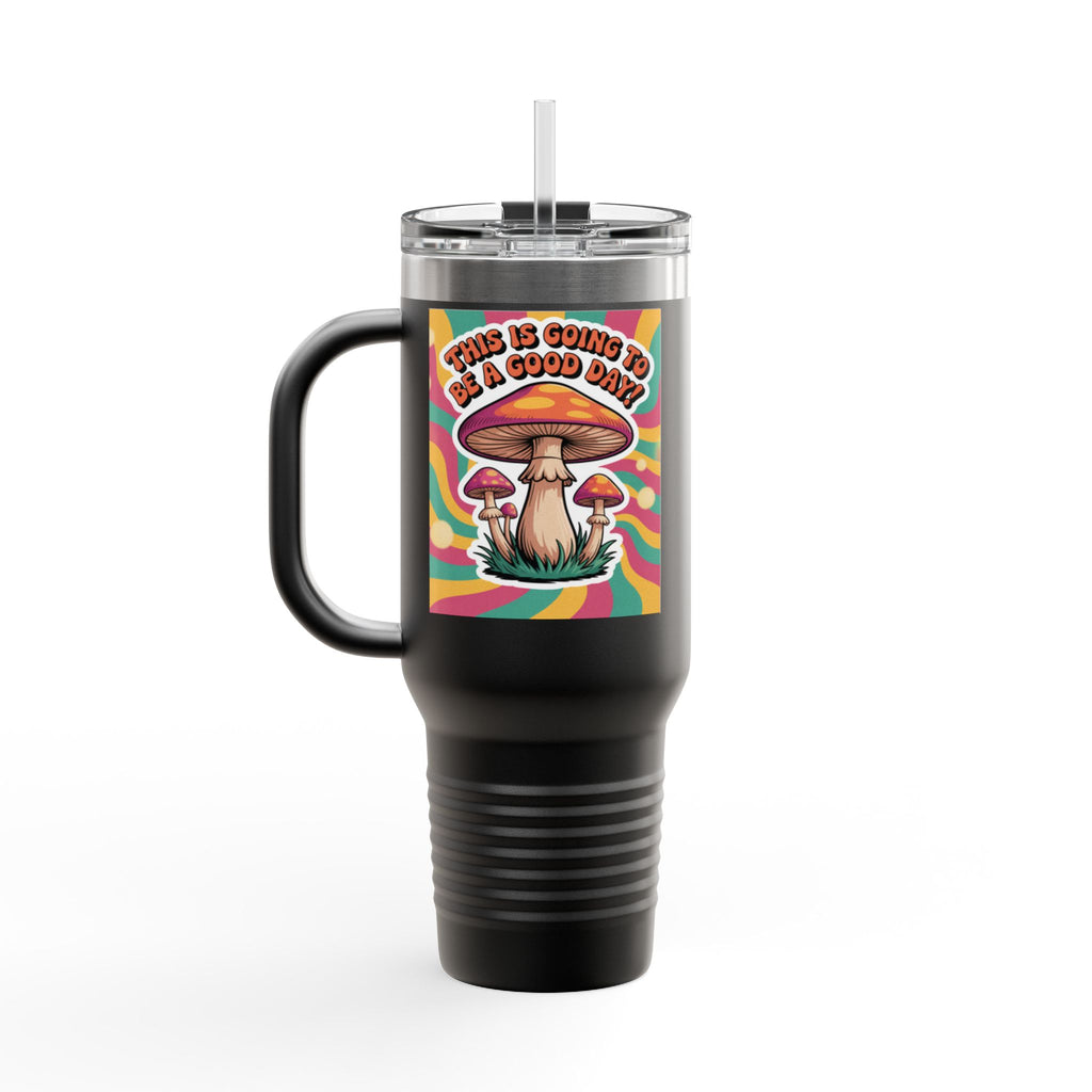 Colorful Happy Mushroom Insulated Travel Mug - Perfect for Adventures, Gifts, Summer Vibes, Camping, Road Trips, Daily Motivation