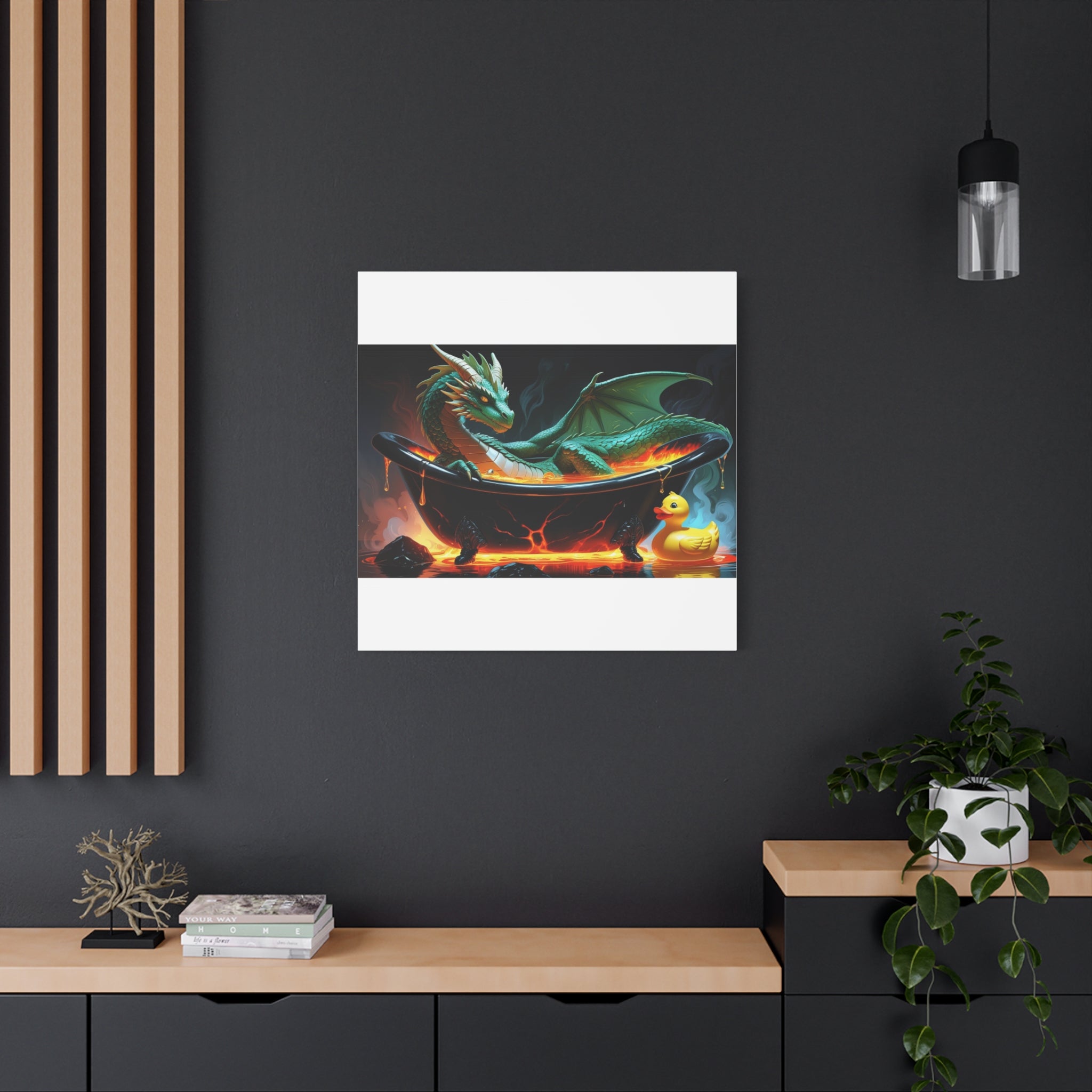 Whimsical Dragon In A Tub  Canvas Wall Art, Fantasy Decor, Kids Room Decor, Unique Gifts for Dragon Lovers, Cute Bathroom Art, Magical Home Decor