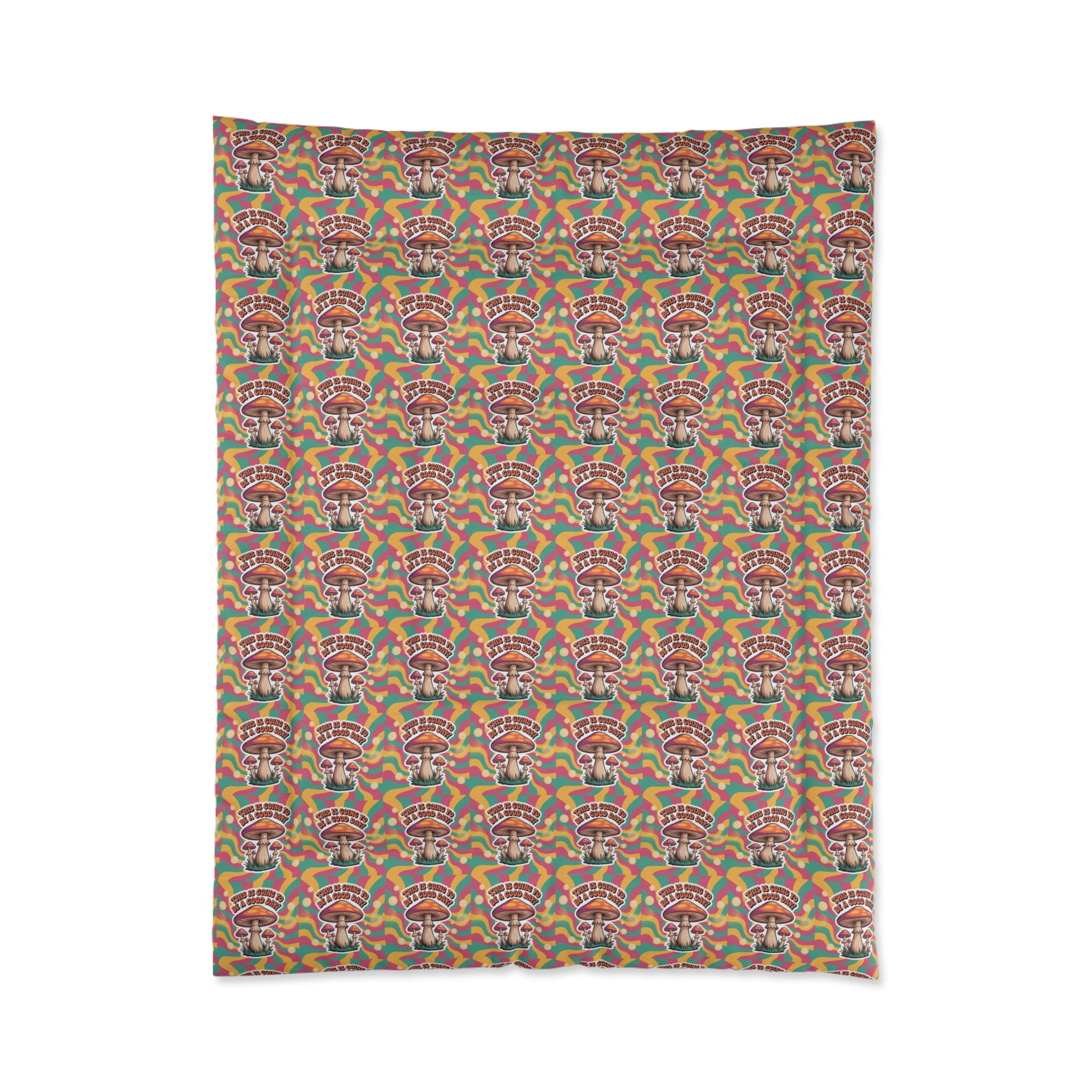 Retro 70s Mushroom Vibrant Boho Comforter, Cozy Bedroom Decor, Colorful Bedding Set, Gift for Home Lovers, Chic Comforter for Every Occasion