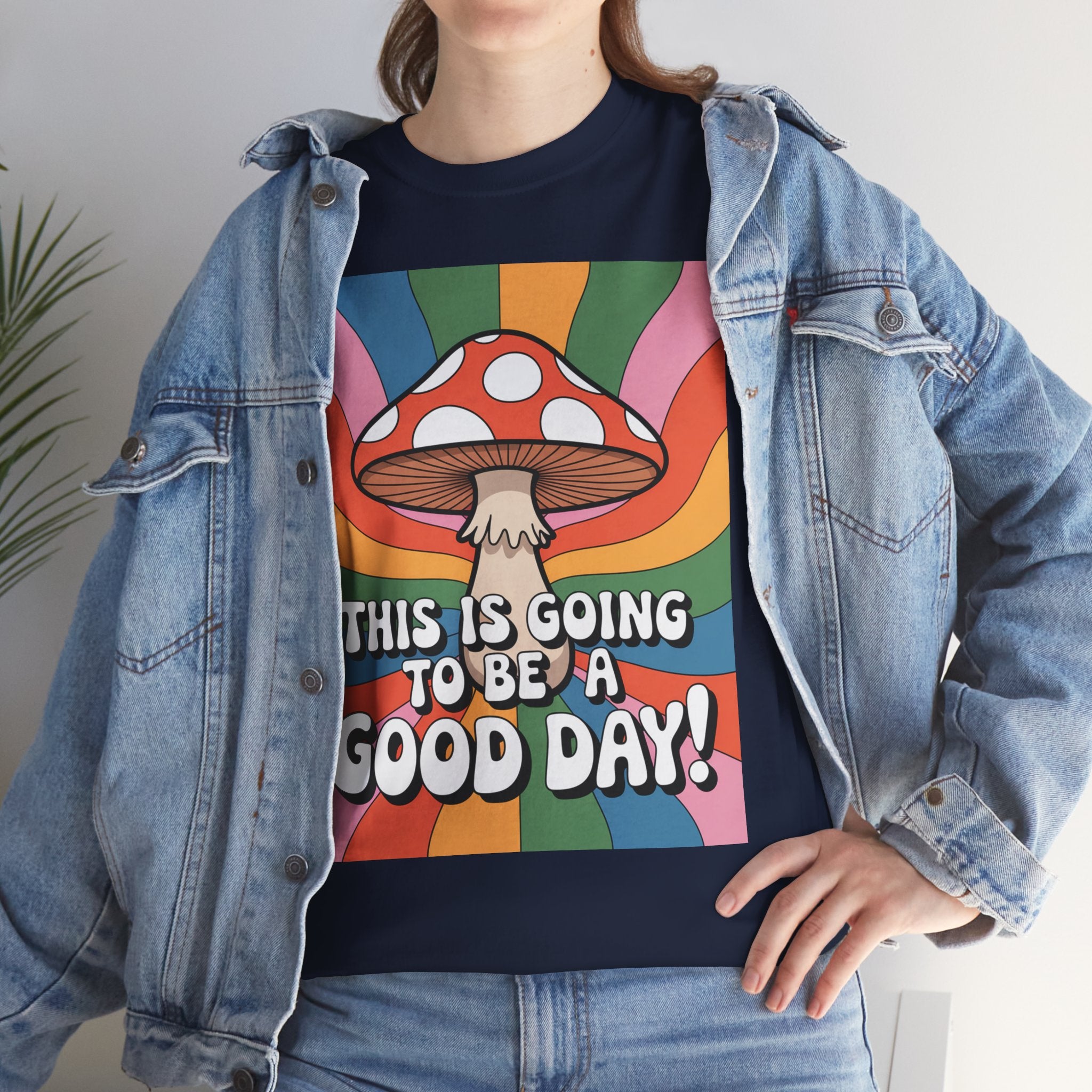 Fun Hippy Mushroom Cheerful Graphic Tee, Positive Vibes T-Shirt for Everyday Wear, Gift for Nature Lovers, Trendy Casual Wear, Eco-Friendly Fashion