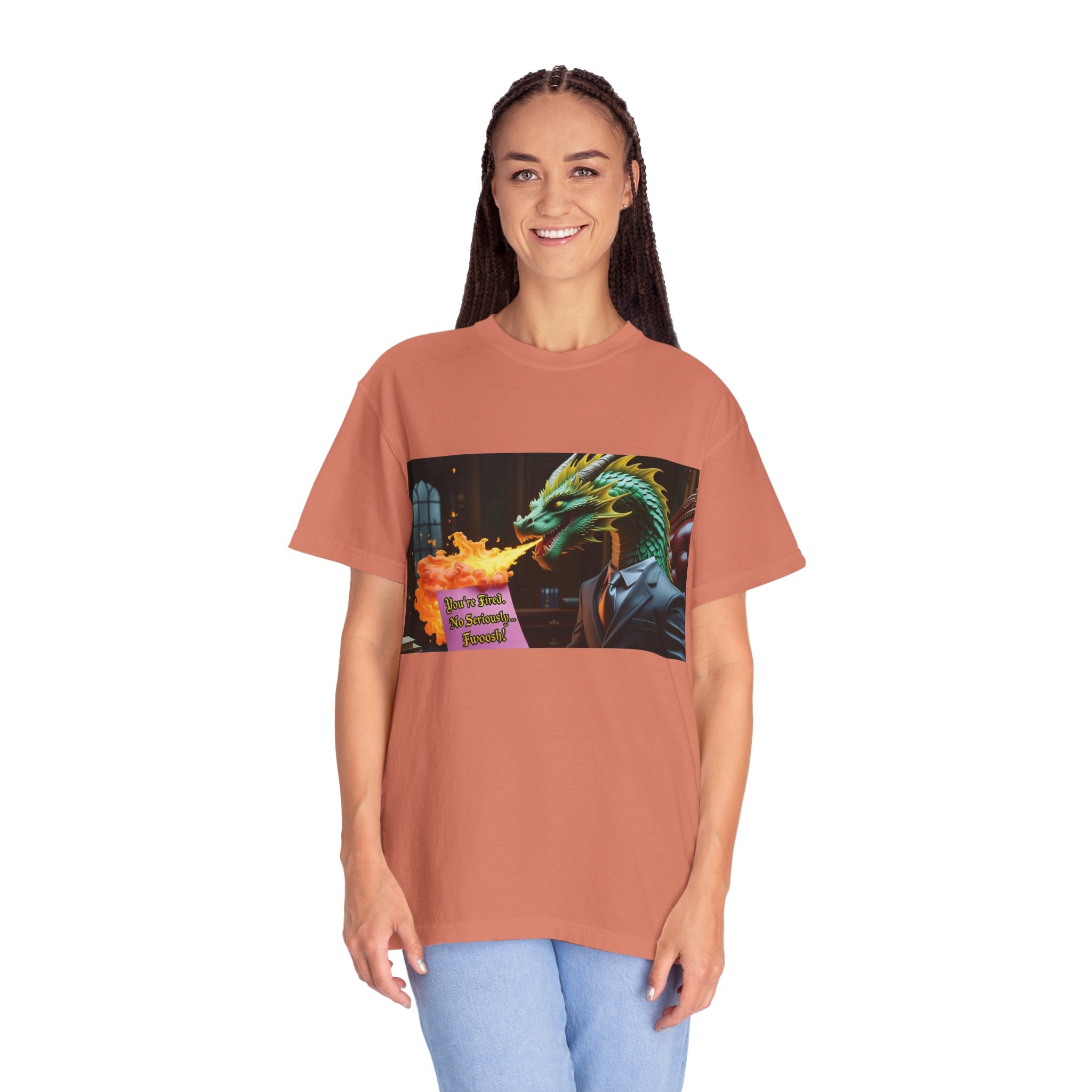Dragon Fire  Unisex Garment-Dyed T-Shirt, Fun Graphic Tee, Unique Gift, Casual Wear, Fantasy Lover Apparel, Statement Shirt
