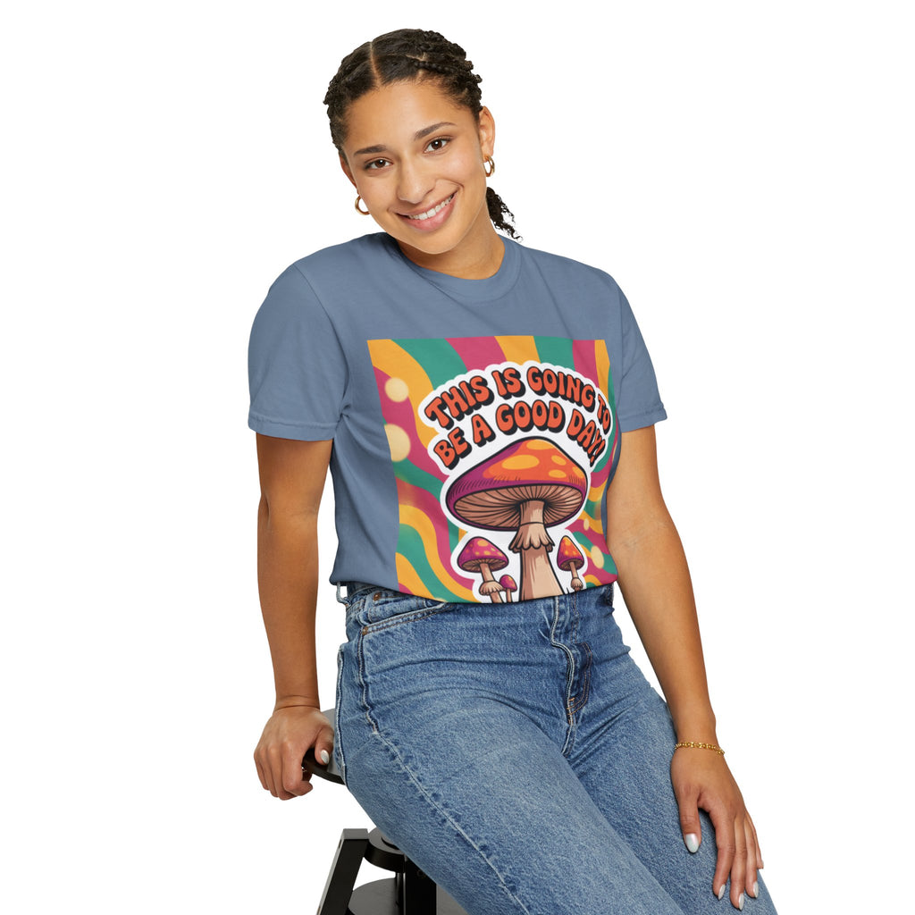 Positive Vibes T-shirt, Retro Mushroom Tee, Unisex Psychedelic Shirt, Gift for Friends, Casual Wear, Summer Essentials