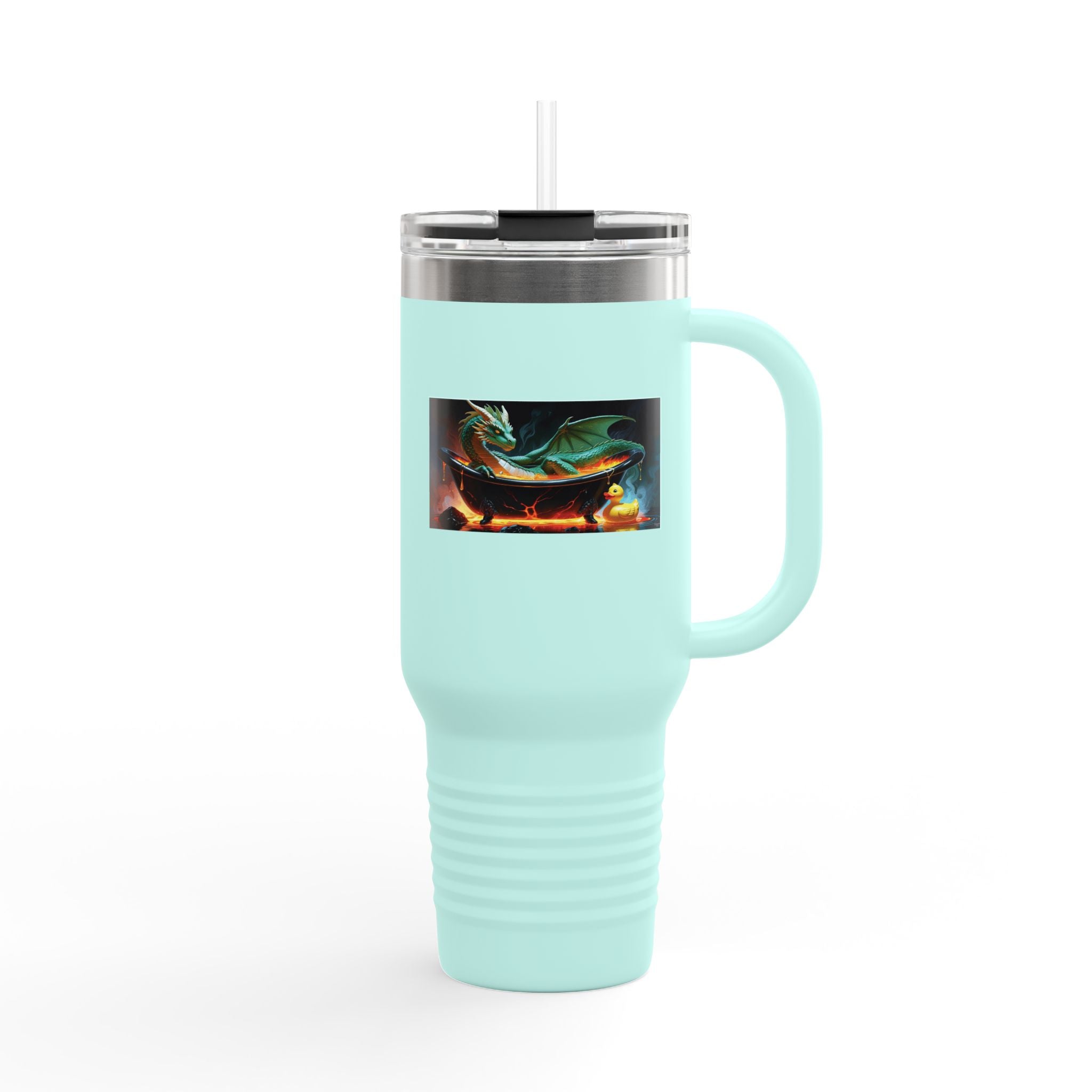 Fun Fantasy Dragon Bath Time Insulated Travel Mug, 40oz - Perfect for Adventures & Celebrations, Dragon Design, Hot & Cold Beverages, Gift for Fantasy Lovers