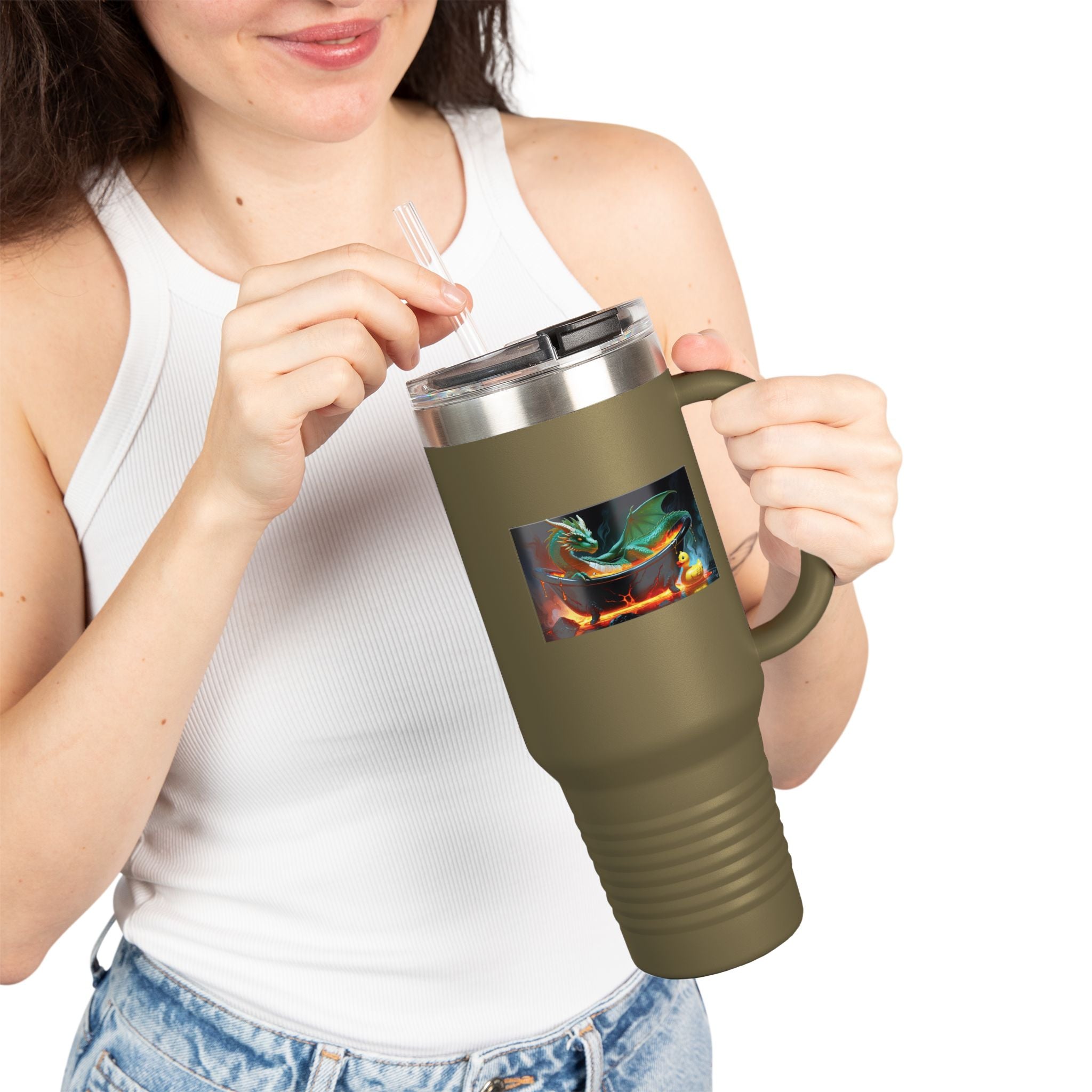 Fun Fantasy Dragon Bath Time Insulated Travel Mug, 40oz - Perfect for Adventures & Celebrations, Dragon Design, Hot & Cold Beverages, Gift for Fantasy Lovers