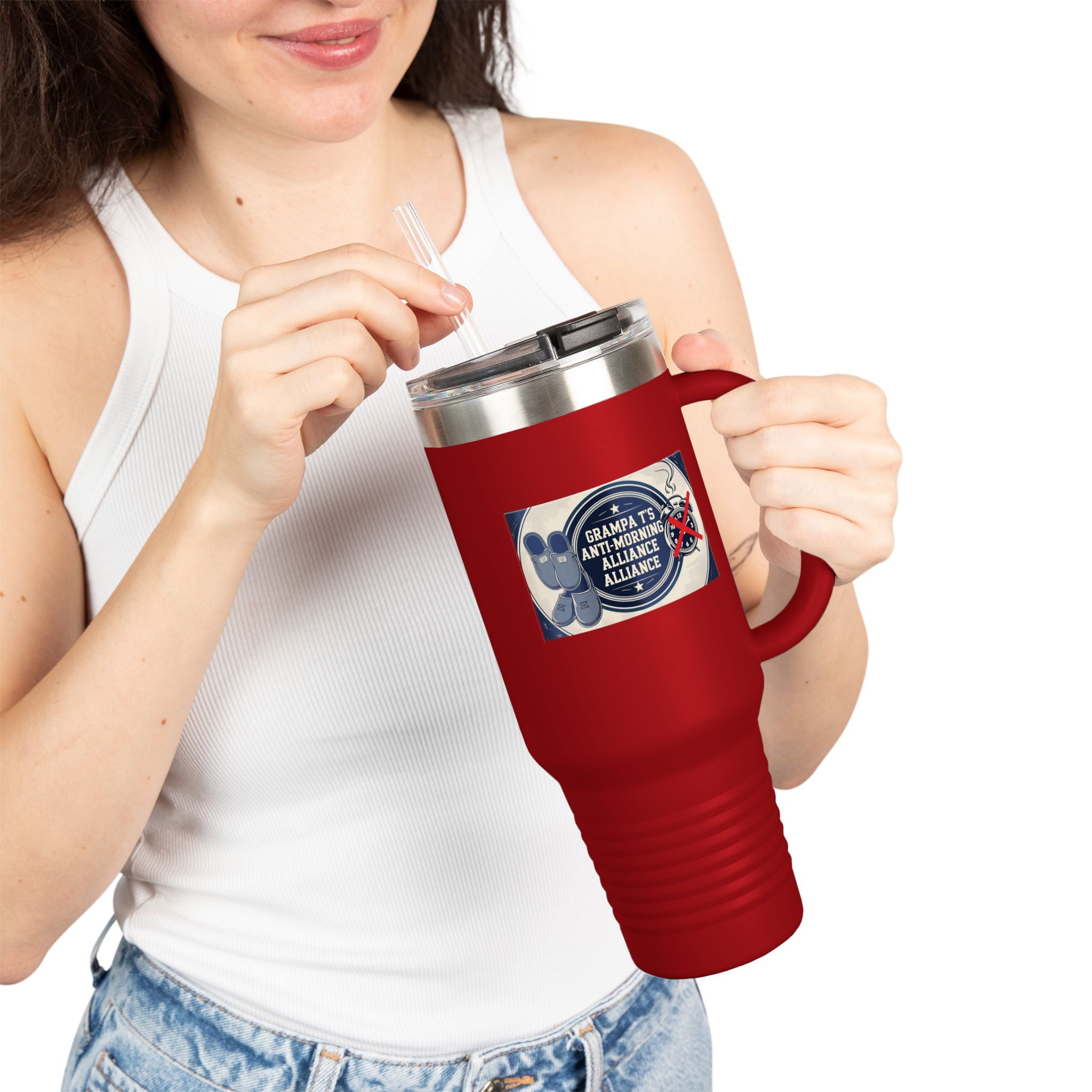 Grampa T's Anti-Morning Funny Custom Insulated Travel Mug, 40oz – Perfect for Coffee Lovers, On-the-Go Drinkware, Gifts for Him/Her, Unique Travel Accessories, [...]