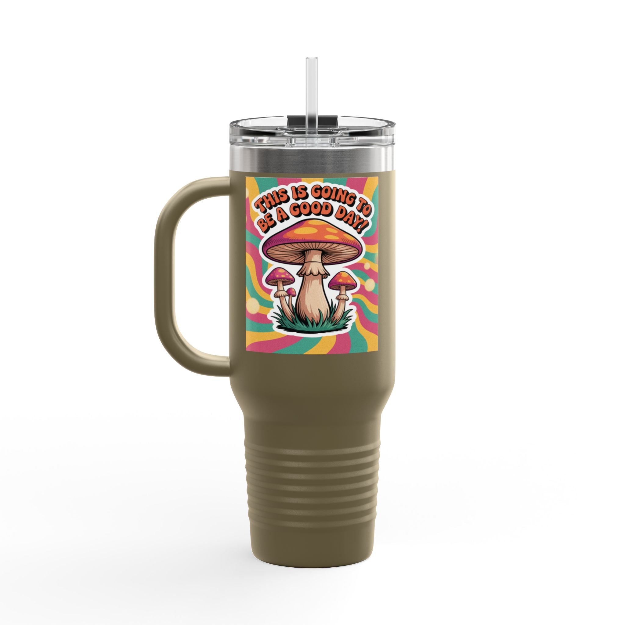 Colorful Happy Mushroom Insulated Travel Mug - Perfect for Adventures, Gifts, Summer Vibes, Camping, Road Trips, Daily Motivation