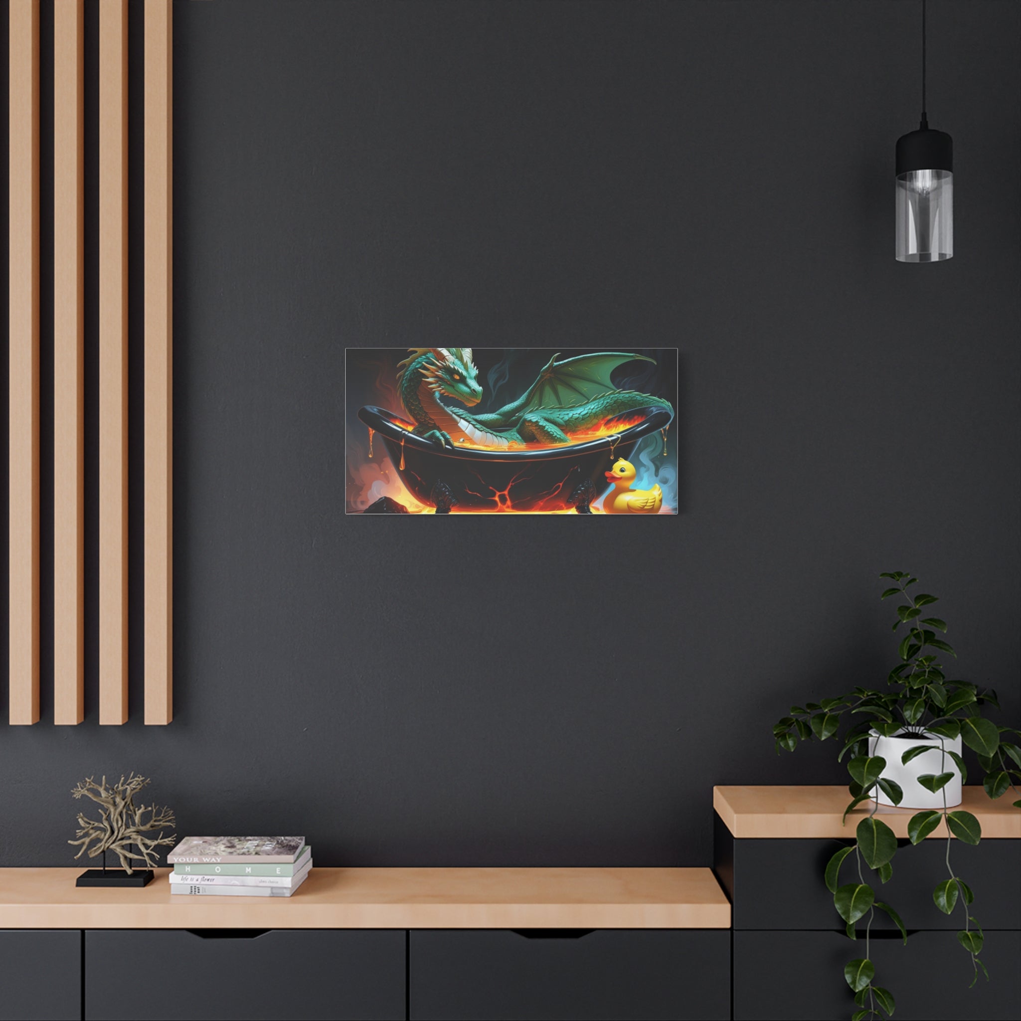Whimsical Dragon In A Tub  Canvas Wall Art, Fantasy Decor, Kids Room Decor, Unique Gifts for Dragon Lovers, Cute Bathroom Art, Magical Home Decor