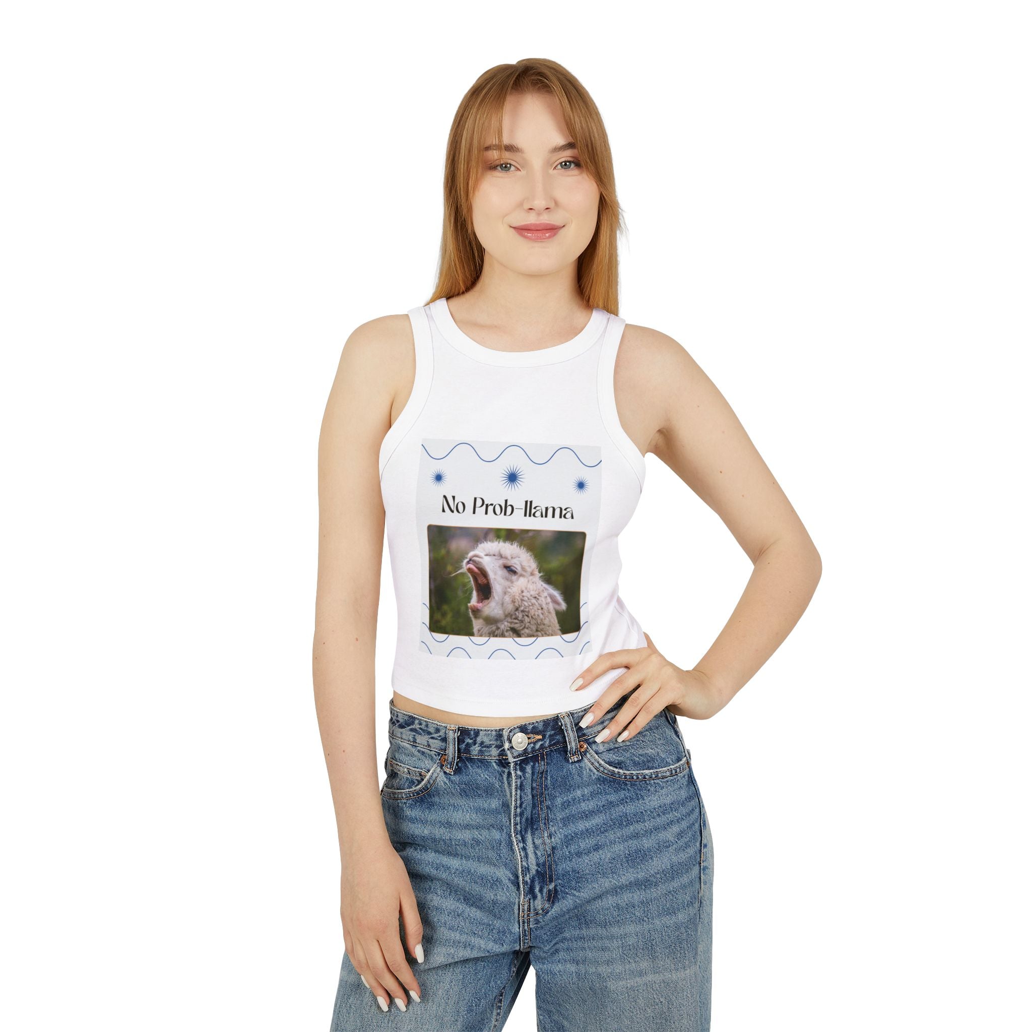 Crop Tank Top - 'No Prob Llama' Design - Fun Summer Apparel for Animal Lovers