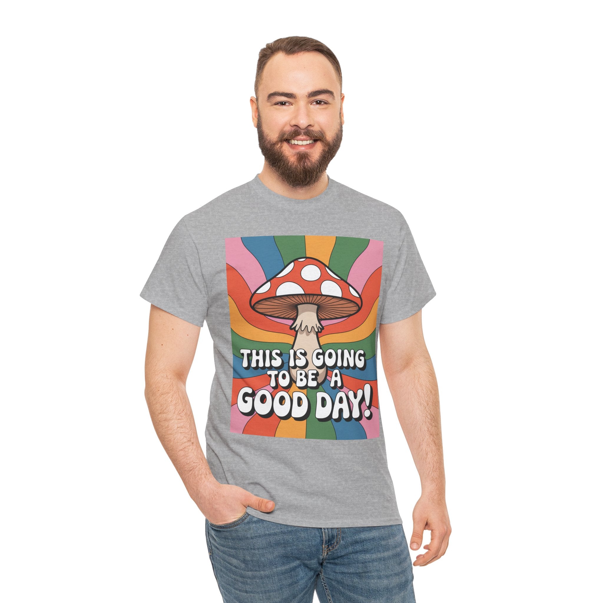 Fun Hippy Mushroom Cheerful Graphic Tee, Positive Vibes T-Shirt for Everyday Wear, Gift for Nature Lovers, Trendy Casual Wear, Eco-Friendly Fashion