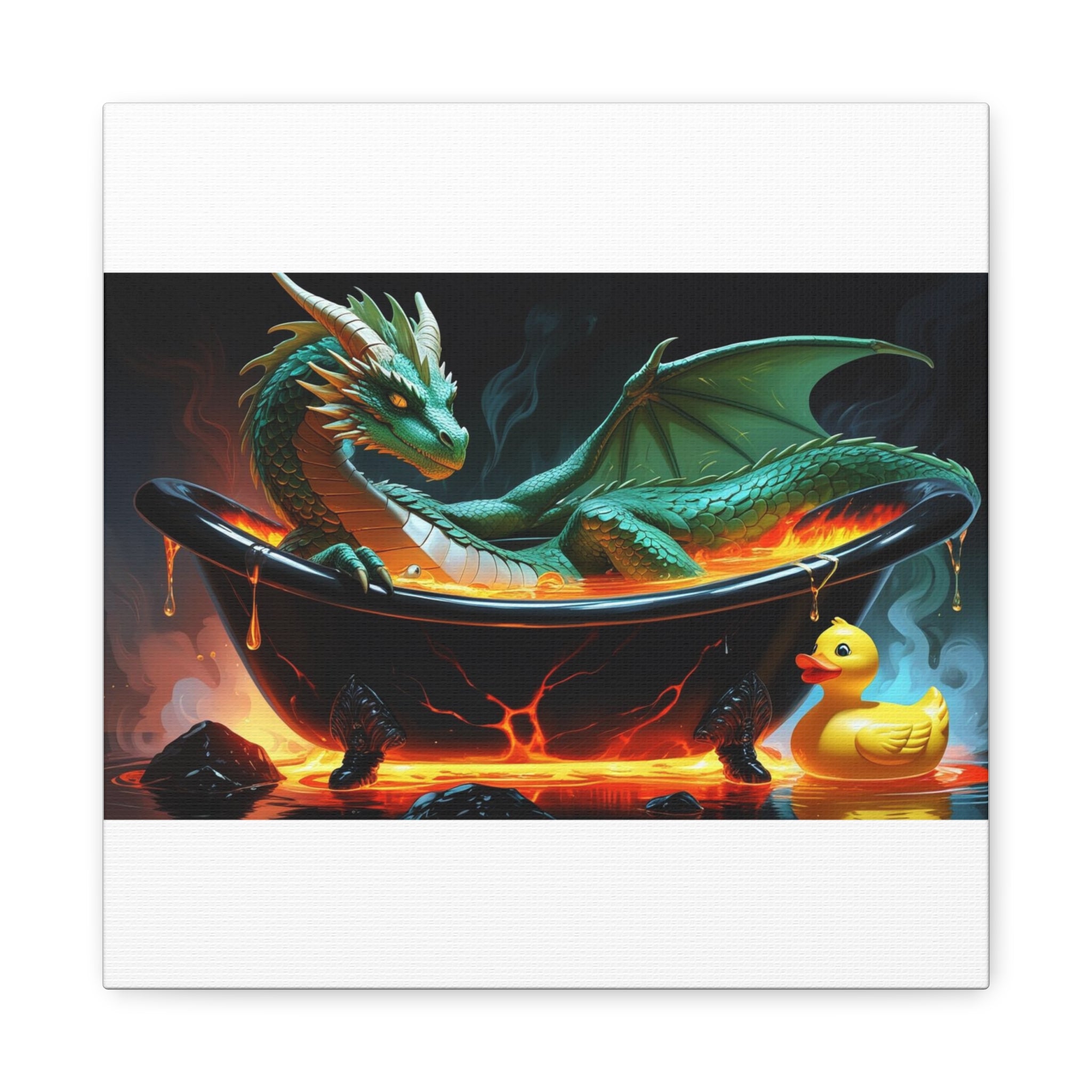 Whimsical Dragon In A Tub  Canvas Wall Art, Fantasy Decor, Kids Room Decor, Unique Gifts for Dragon Lovers, Cute Bathroom Art, Magical Home Decor