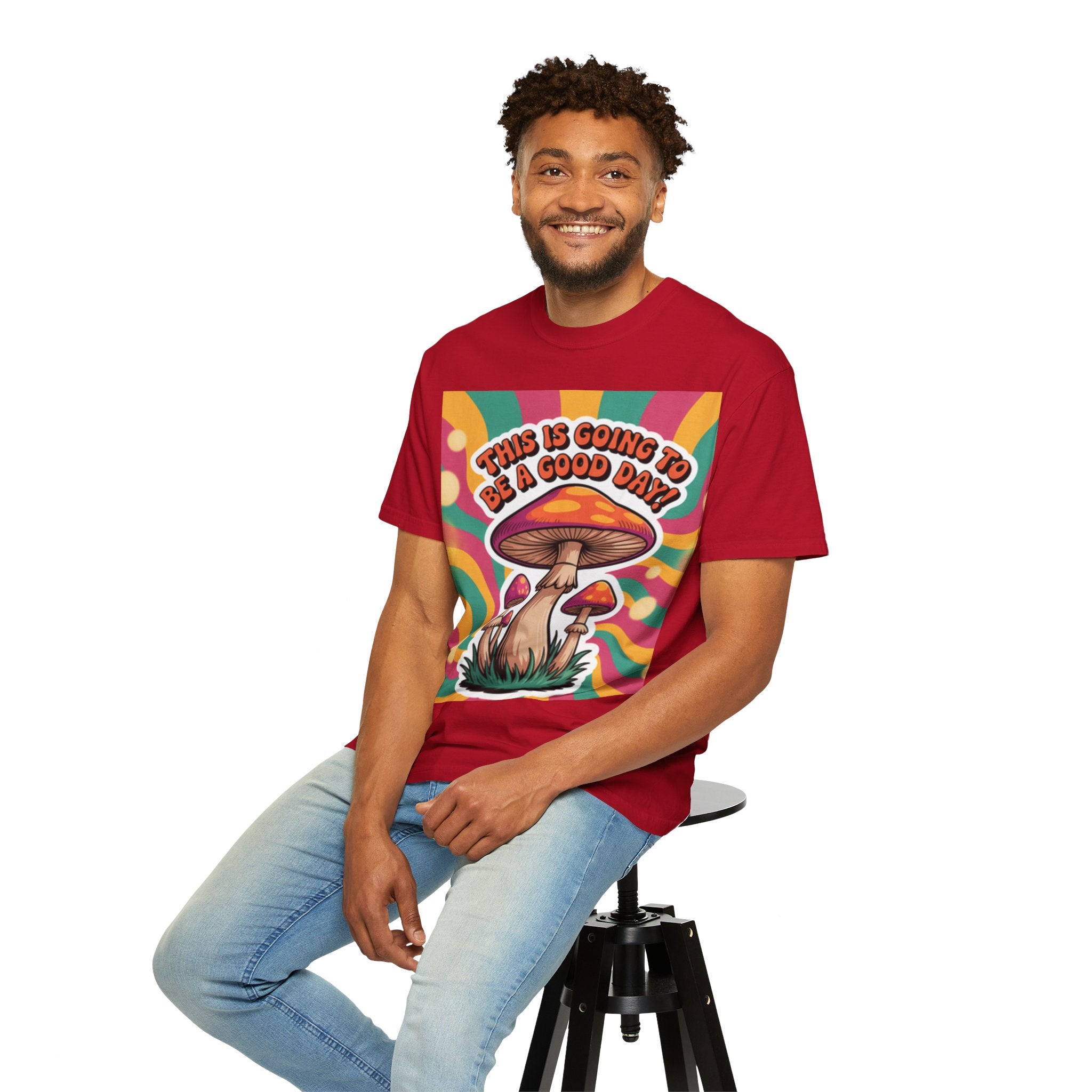 Positive Vibes T-shirt, Retro Mushroom Tee, Unisex Psychedelic Shirt, Gift for Friends, Casual Wear, Summer Essentials