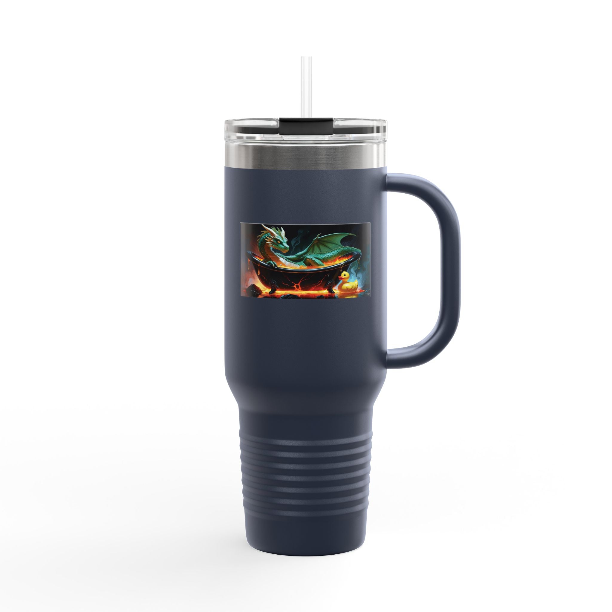 Fun Fantasy Dragon Bath Time Insulated Travel Mug, 40oz - Perfect for Adventures & Celebrations, Dragon Design, Hot & Cold Beverages, Gift for Fantasy Lovers