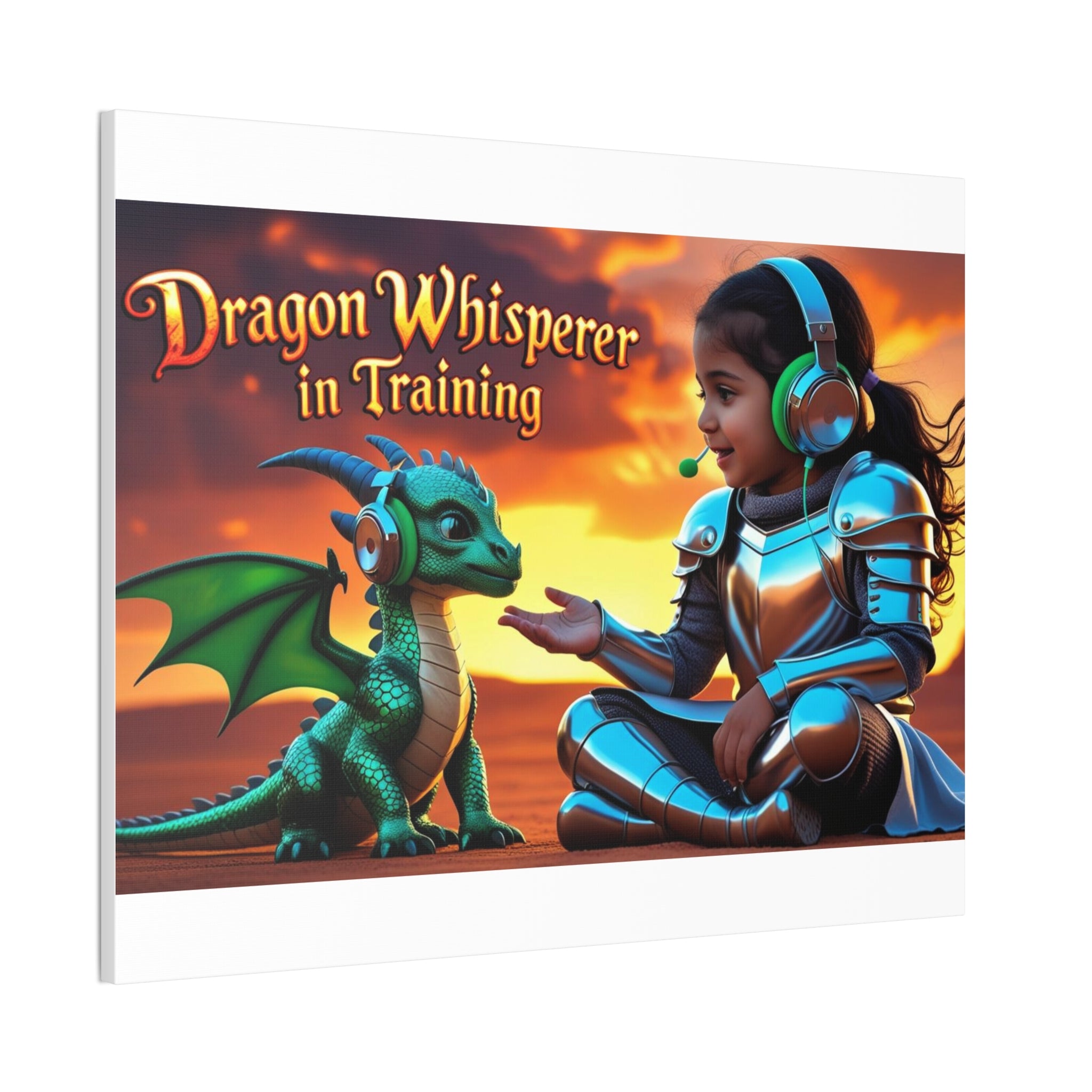 Dragon Whisperer (Girl) Canvas Print, Fantasy Wall Art, Kids Room Decor, Magical Artwork, Gift for Dragon Lovers, Adventure Theme