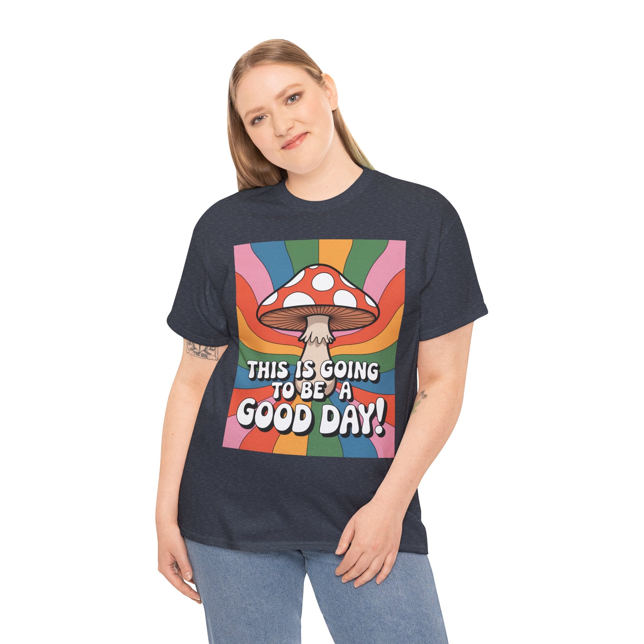 Fun Hippy Mushroom Cheerful Graphic Tee, Positive Vibes T-Shirt for Everyday Wear, Gift for Nature Lovers, Trendy Casual Wear, Eco-Friendly Fashion