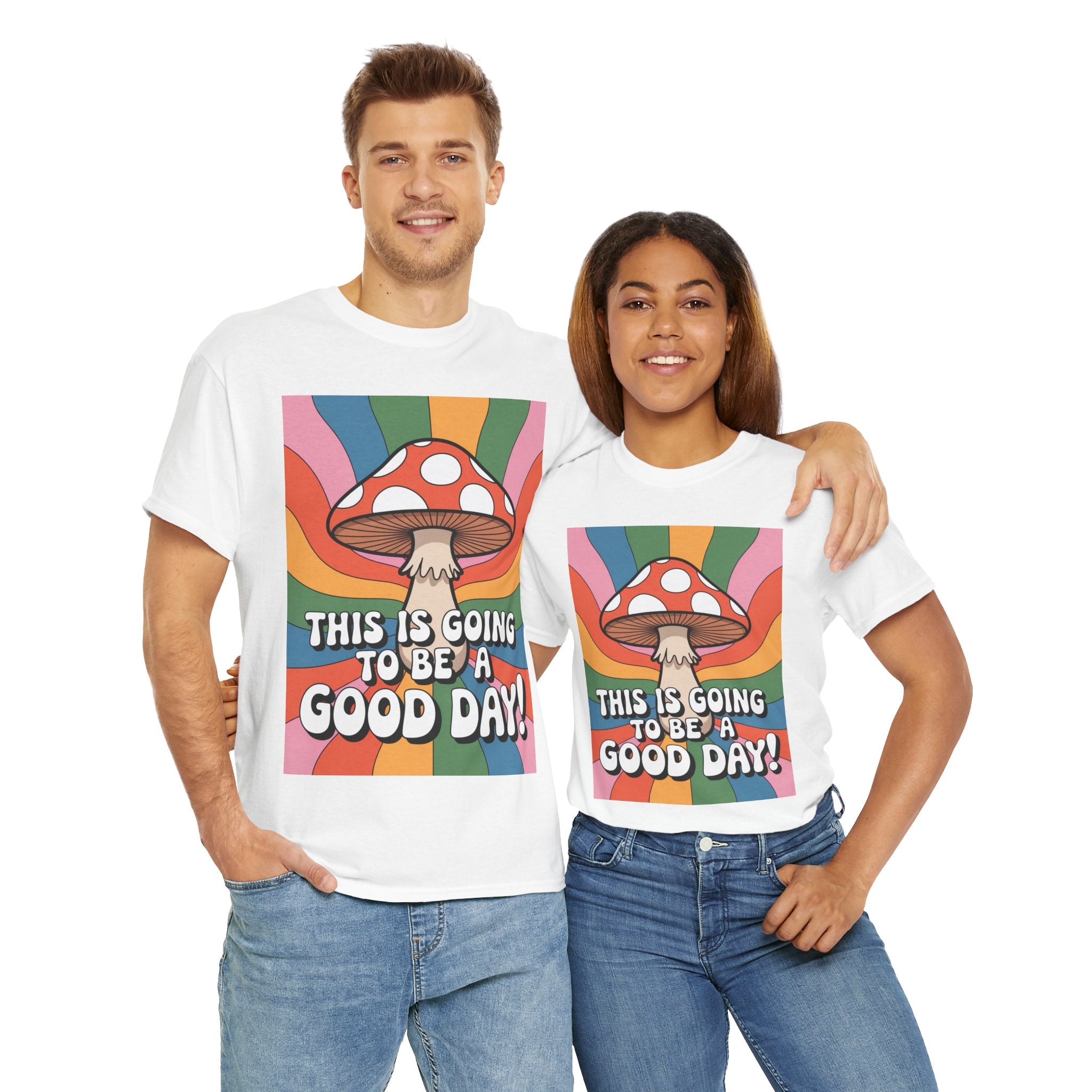 Fun Hippy Mushroom Cheerful Graphic Tee, Positive Vibes T-Shirt for Everyday Wear, Gift for Nature Lovers, Trendy Casual Wear, Eco-Friendly Fashion