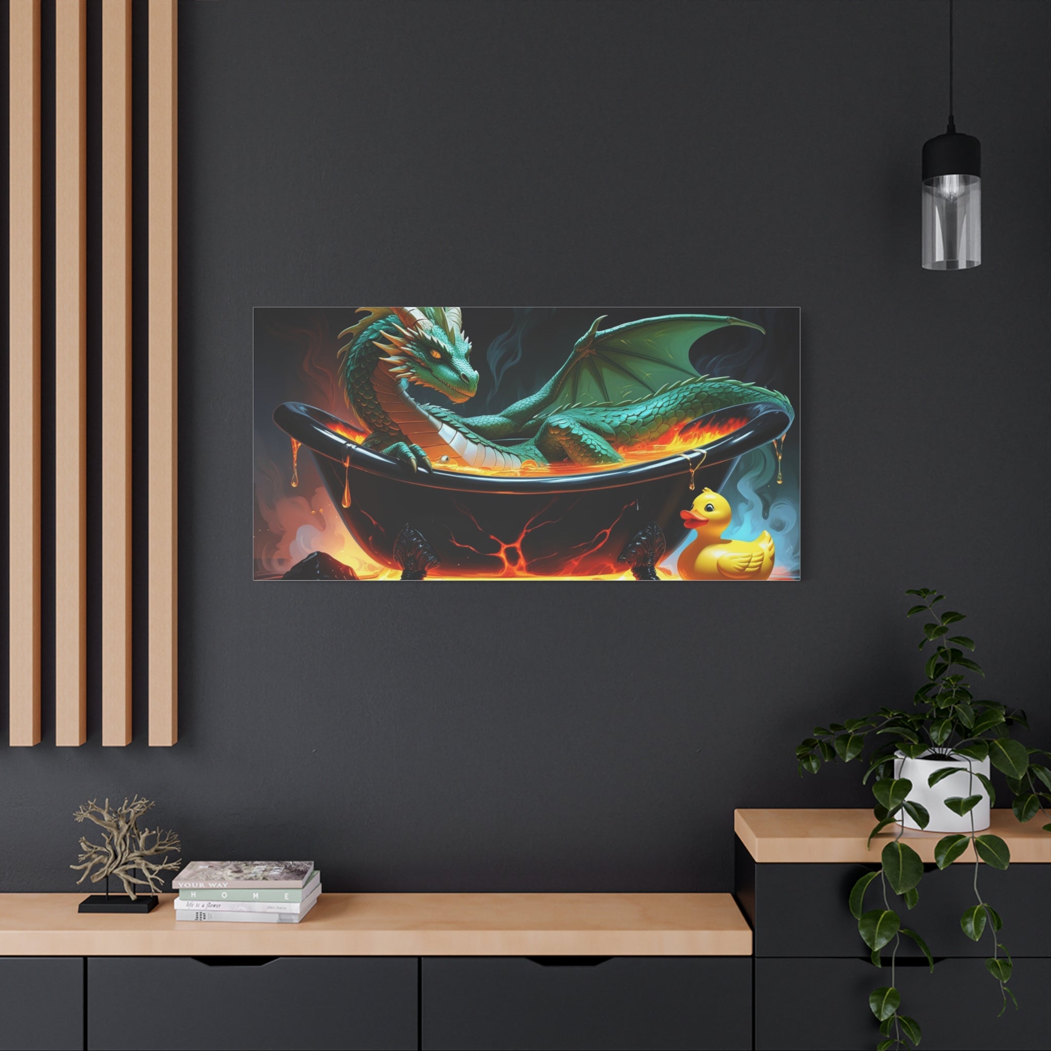 Whimsical Dragon In A Tub  Canvas Wall Art, Fantasy Decor, Kids Room Decor, Unique Gifts for Dragon Lovers, Cute Bathroom Art, Magical Home Decor