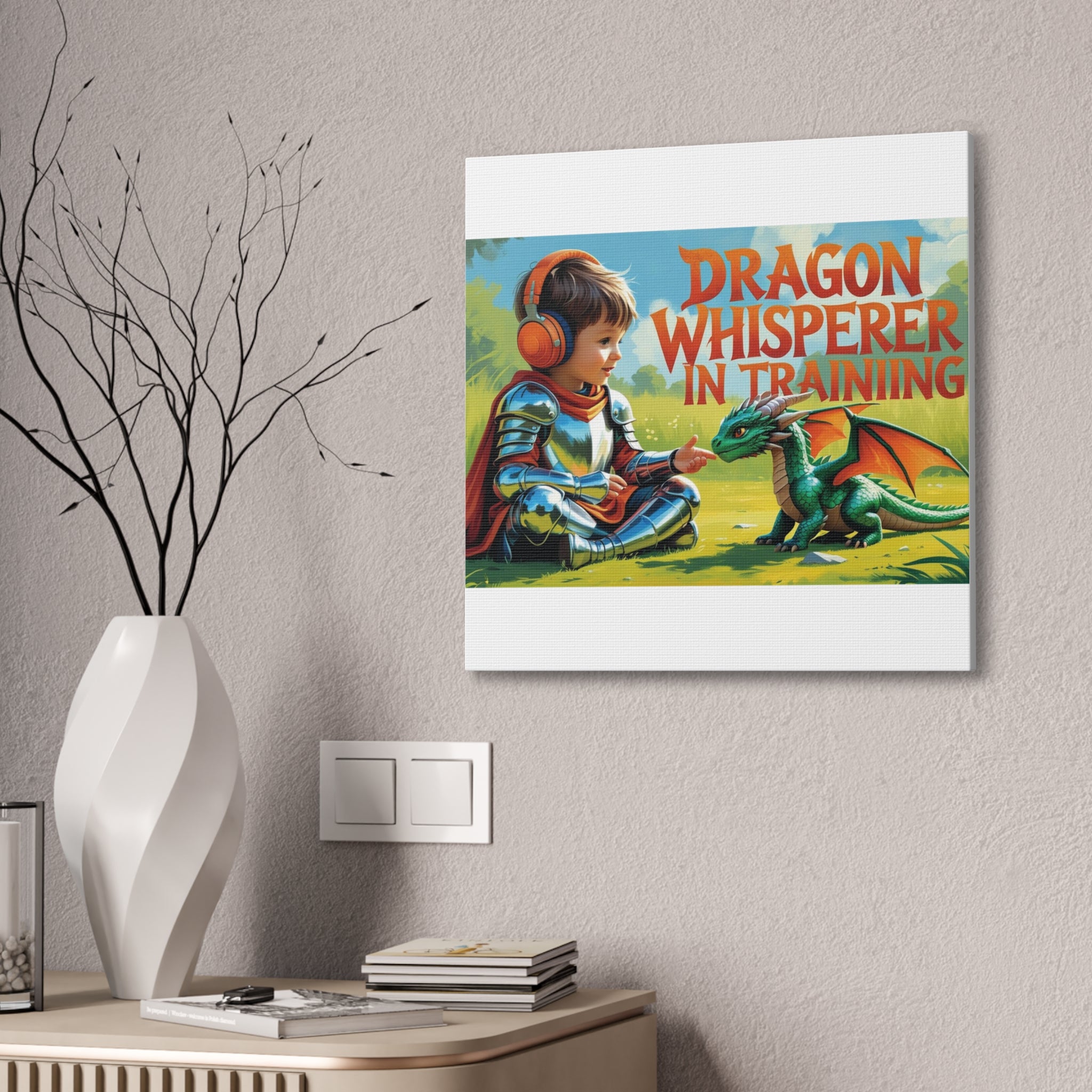 Dragon Whisperer Canvas Print, Playroom Decor, Childrens Wall Art, Fantasy Kids Room, Dragon Lover Gift, Adventure Art, Kid's Room Decor