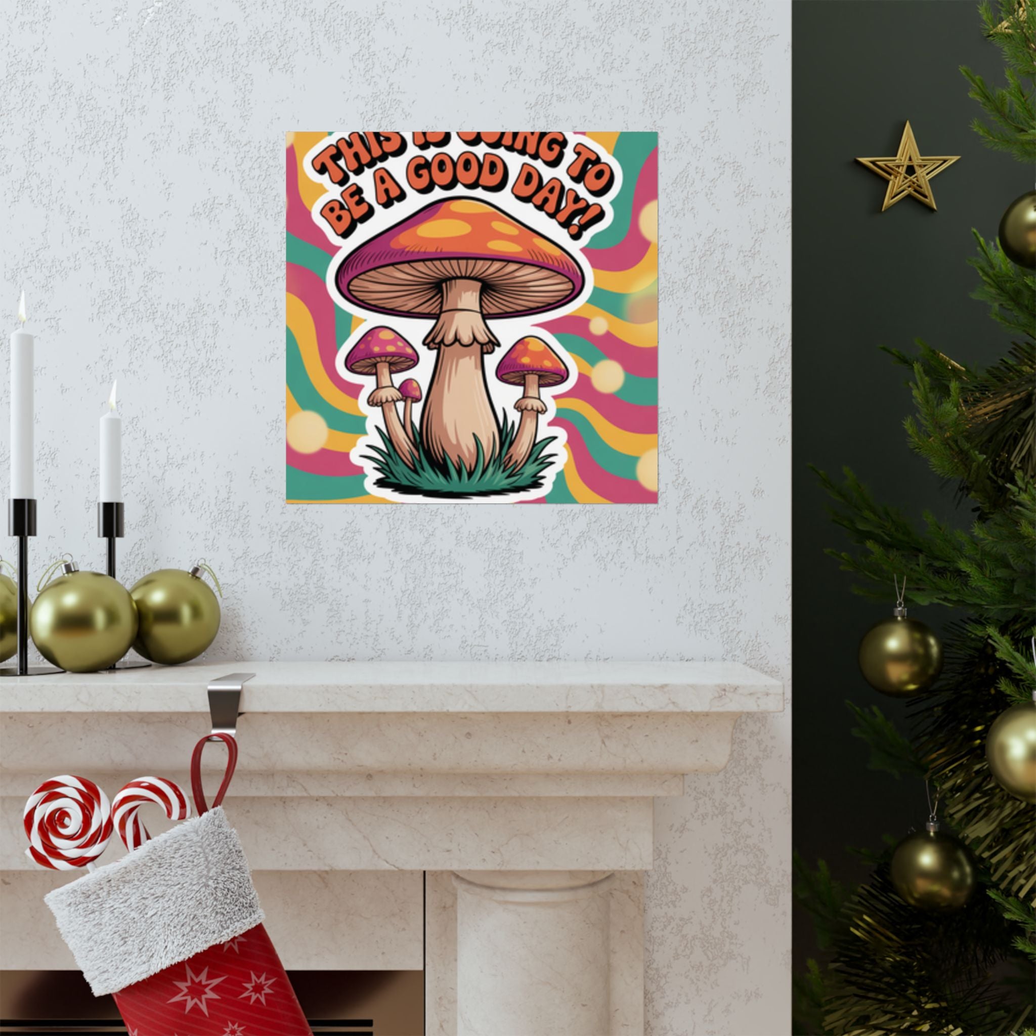 Colorful 70s Retro Mushroom Art Posters - Positive Wall Decor, Psychedelic Prints, Boho Home Decor, Gift for Friends, Inspirational Wall Art