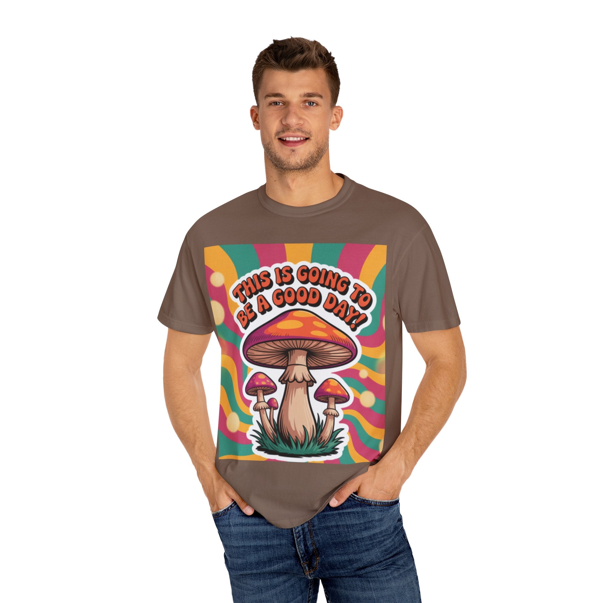 Positive Vibes T-shirt, Retro Mushroom Tee, Unisex Psychedelic Shirt, Gift for Friends, Casual Wear, Summer Essentials