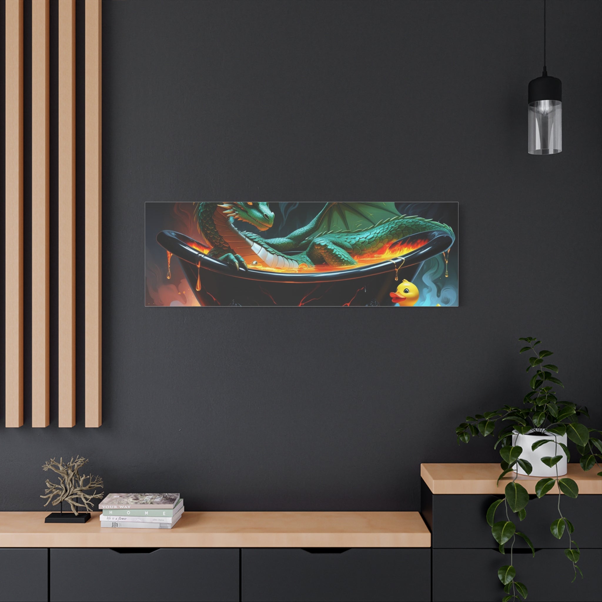 Whimsical Dragon In A Tub  Canvas Wall Art, Fantasy Decor, Kids Room Decor, Unique Gifts for Dragon Lovers, Cute Bathroom Art, Magical Home Decor