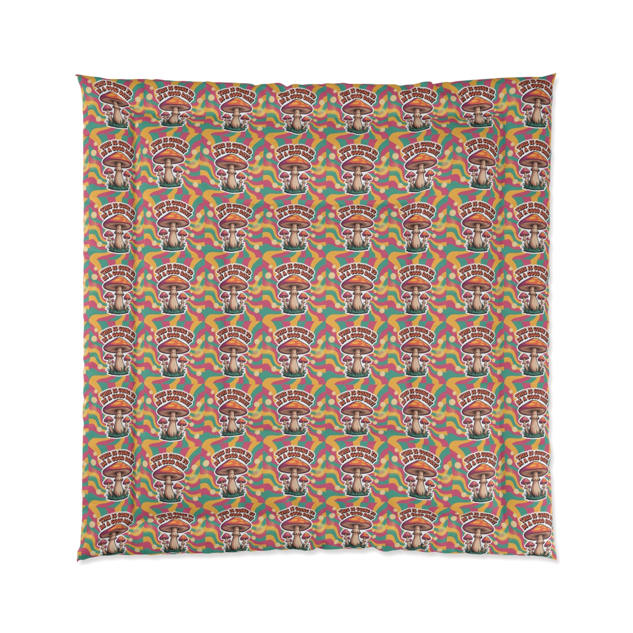 Retro 70s Mushroom Vibrant Boho Comforter, Cozy Bedroom Decor, Colorful Bedding Set, Gift for Home Lovers, Chic Comforter for Every Occasion