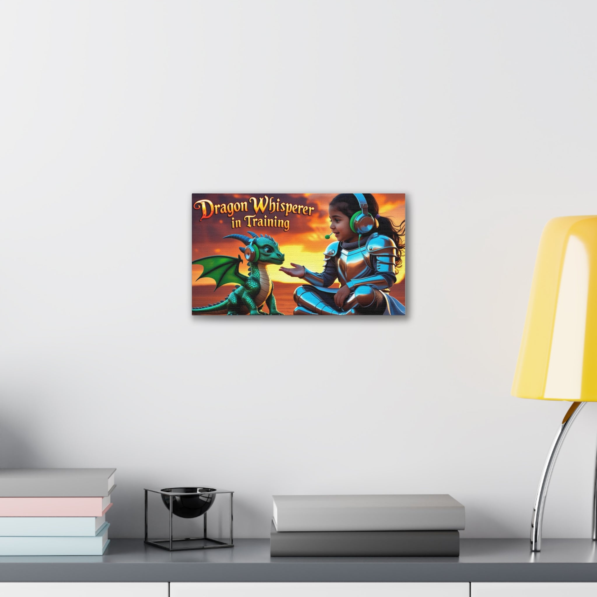Dragon Whisperer (Girl) Canvas Print, Fantasy Wall Art, Kids Room Decor, Magical Artwork, Gift for Dragon Lovers, Adventure Theme