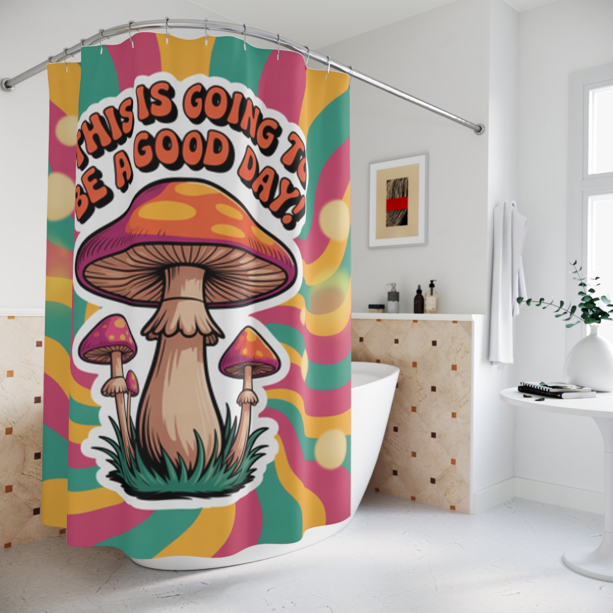 Psychedelic Mushroom Shower Curtain, Bohemian Bathroom Decor, Funky Home Accessories, Positive Vibes, Unique Gift Idea